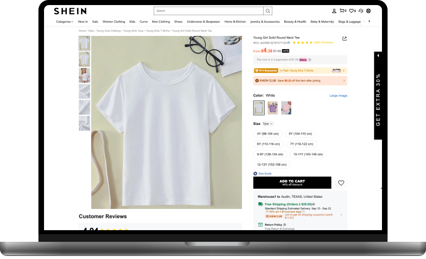 product page screenshot