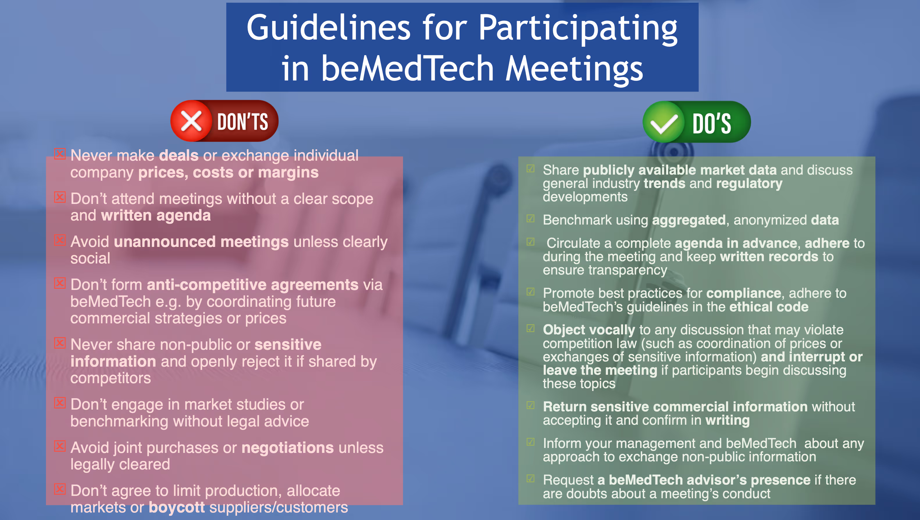 Do's and donts beMedTech members and staff