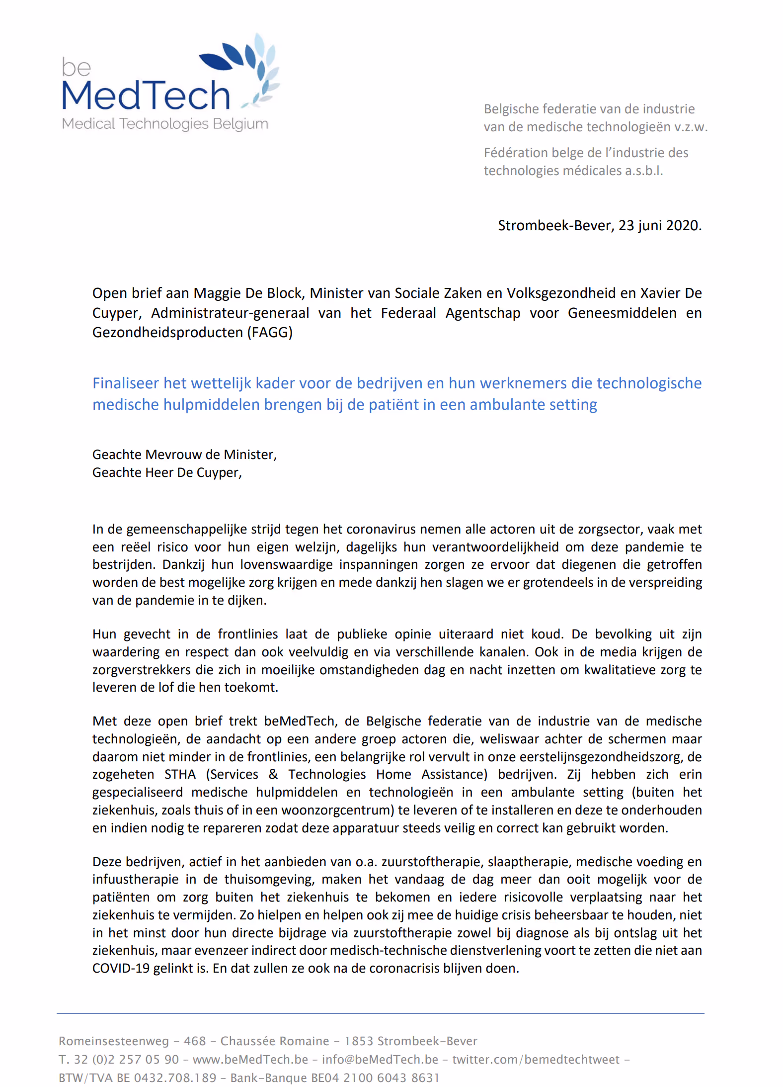 Open brief wettelijk kader STHA sector