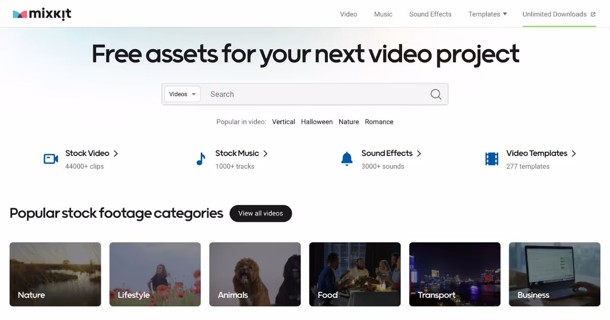 Mixkit, one of the best content-writing tools for generating free videos