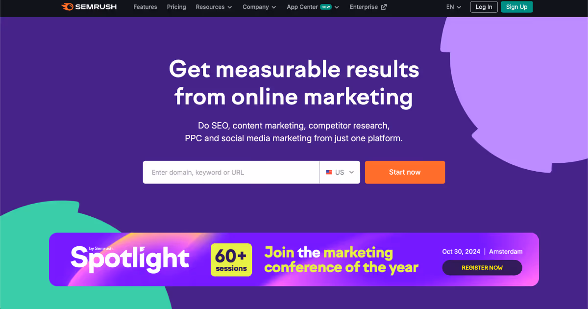 Semrush, one of the best content marketing tools for keyword research.