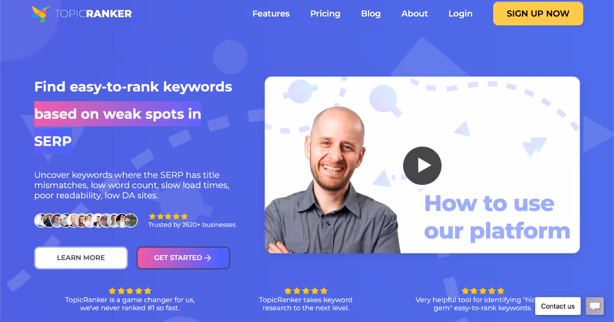 TopicRanker, a content marketing tool that shows easy-to-rank keywords