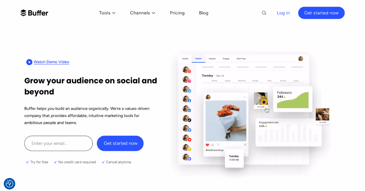 Buffer, one of the best content marketing tools for social media content scheduling