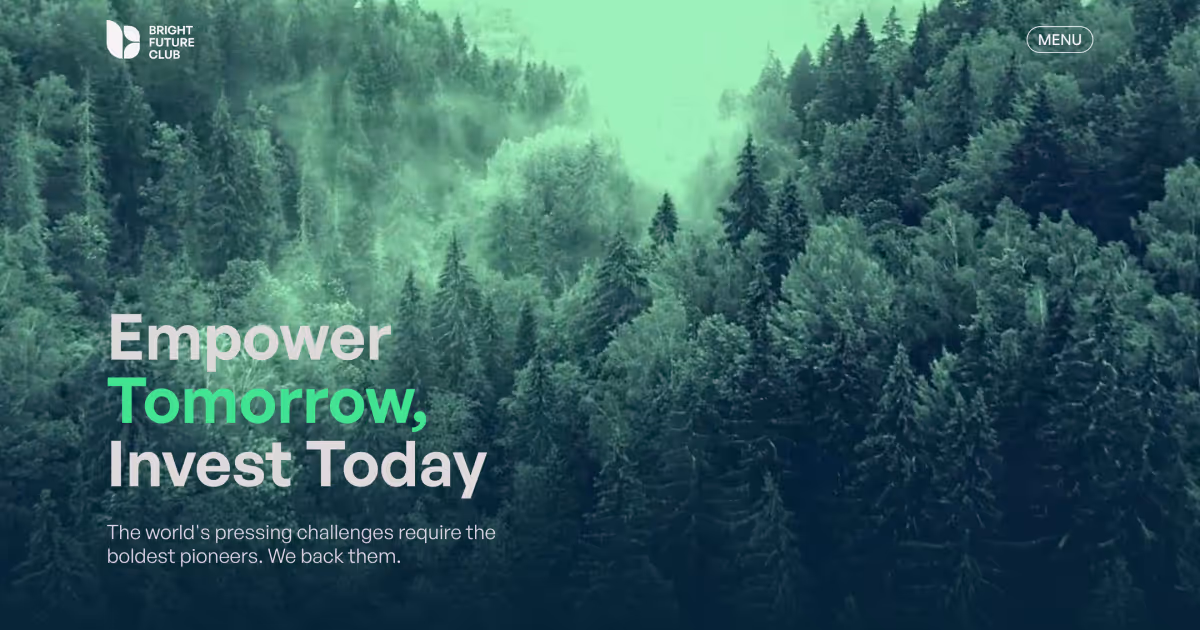 Modern website design featuring a forest background with green hues and bold typography