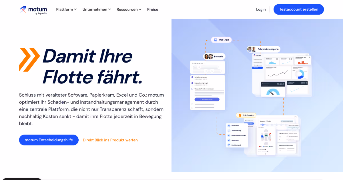 Modern website design with a visual representation of Motum's fleet management platform