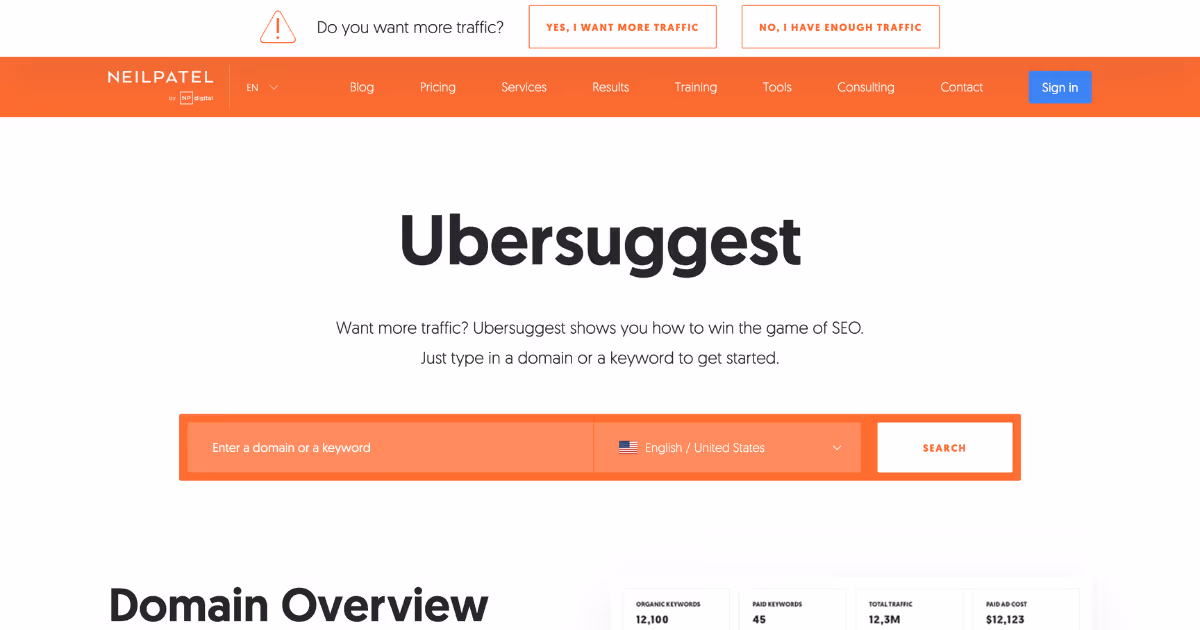 ubersuggest which is one of the market resarch tools for startups