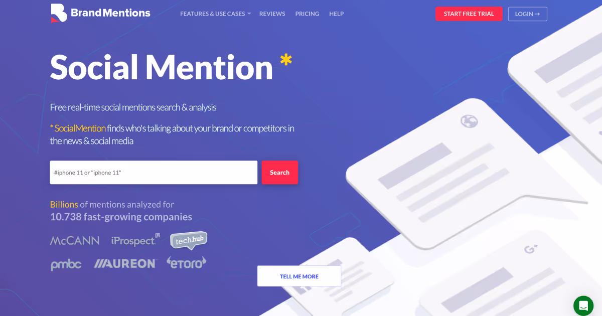 Social Mention market research tool to track real-time social media mentions