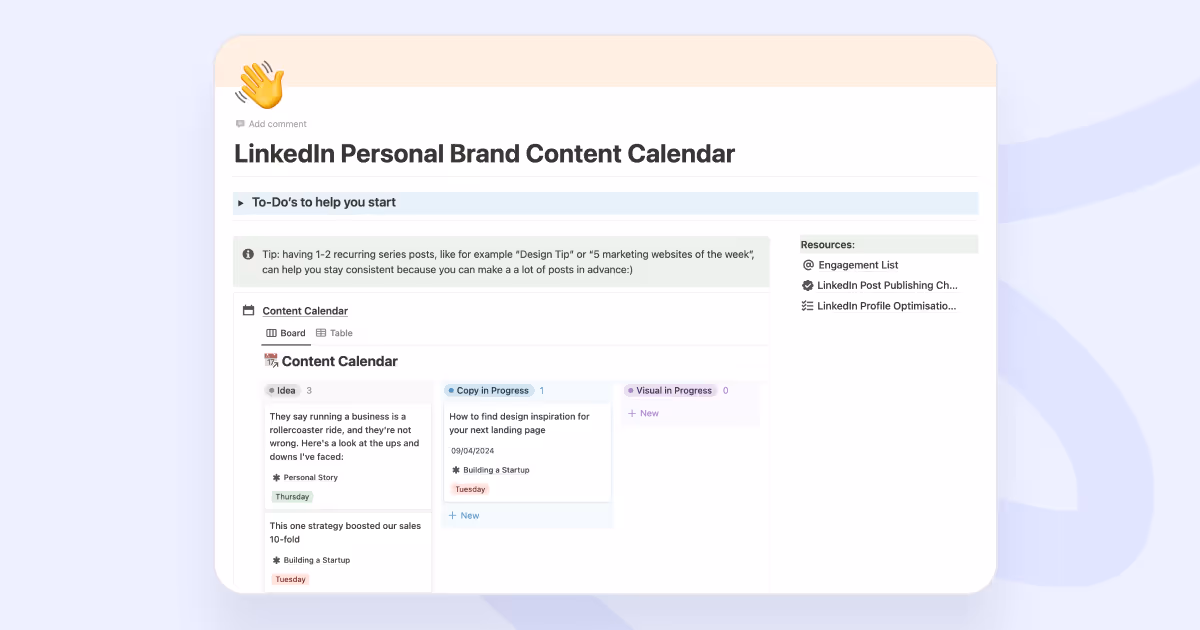 linkedin personal brand content calendar