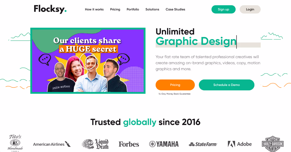 Flocksy unlimited graphic design services interface