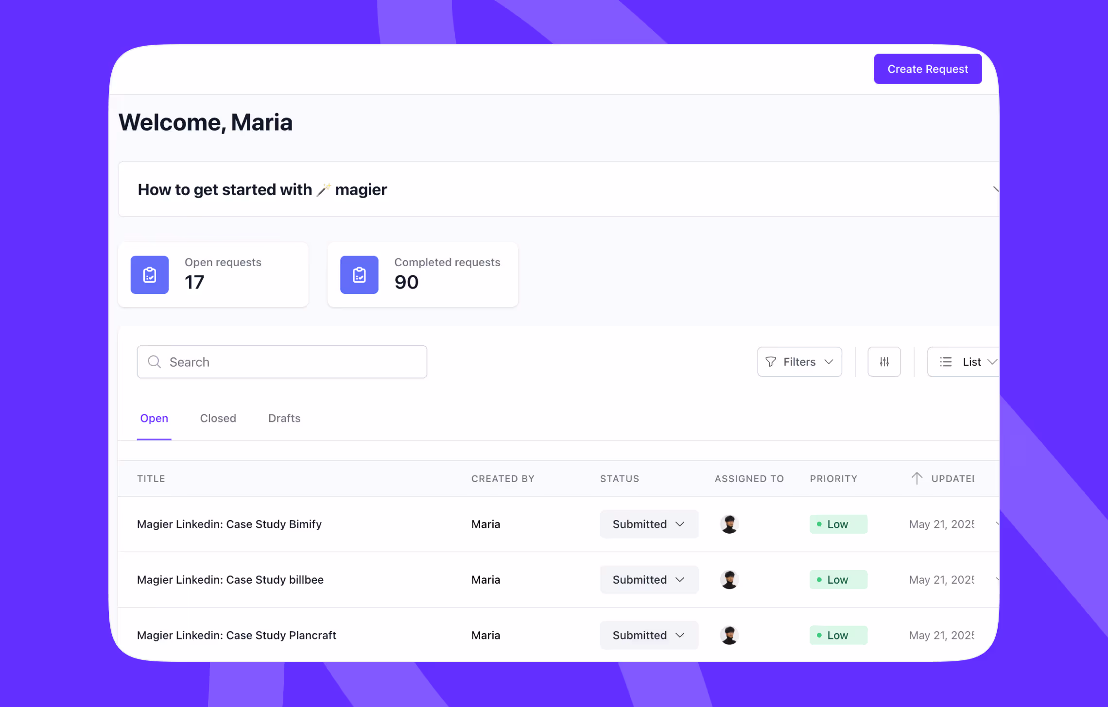 magier design subscription backend platform to submit design briefs
