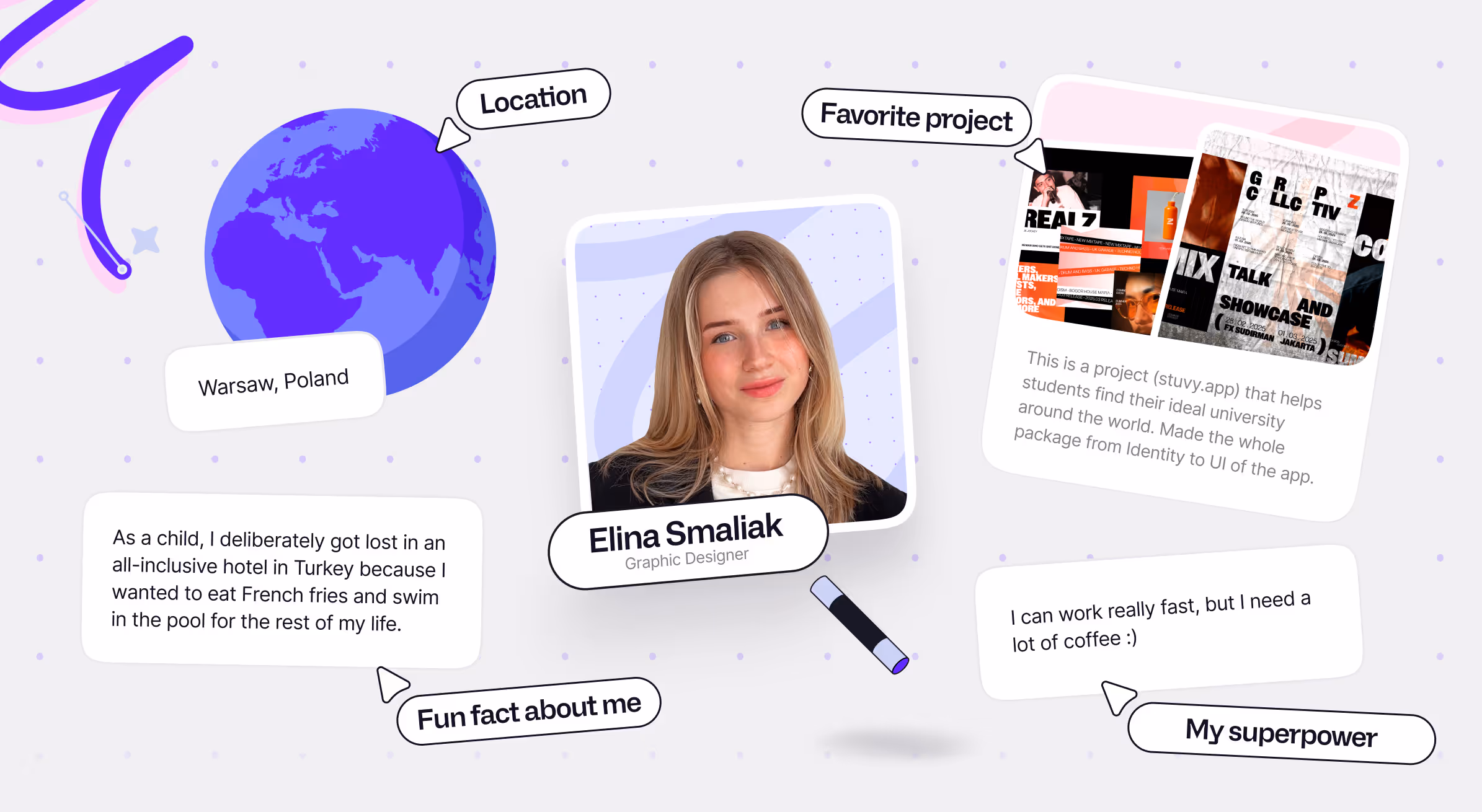 elina graphic designer at magier intro