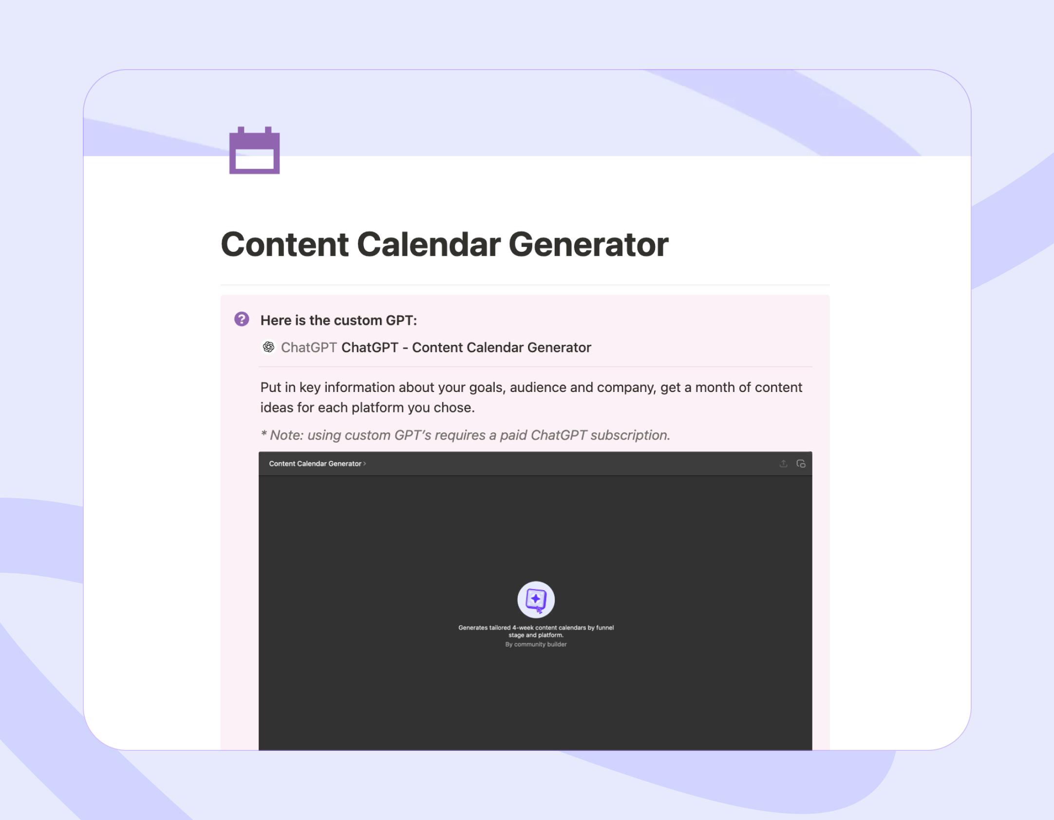 Content Calendar GPT