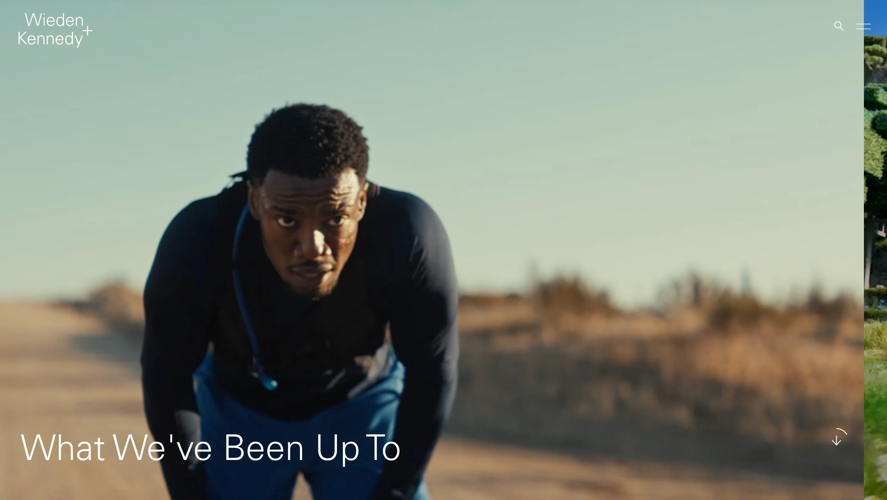 Homepage of Wieden+Kennedy, one of the best creative agencies for advertising, featuring a cinematic hero image from a recent campaign with their signature bold visual storytelling