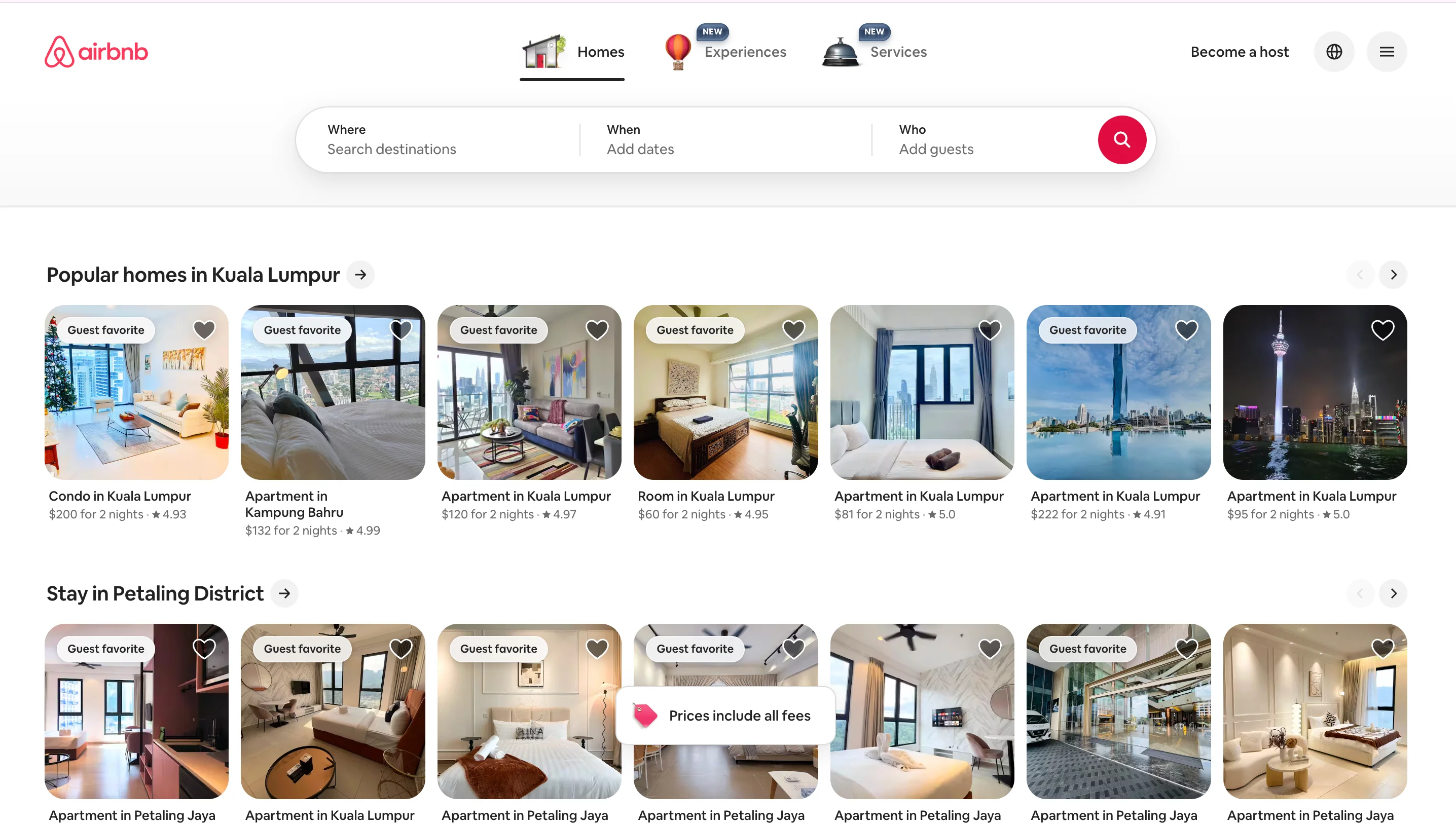 Airbnb homepage showing their branding design in action, with a clean white layout, the signature red accent color, and warm photography of real homes