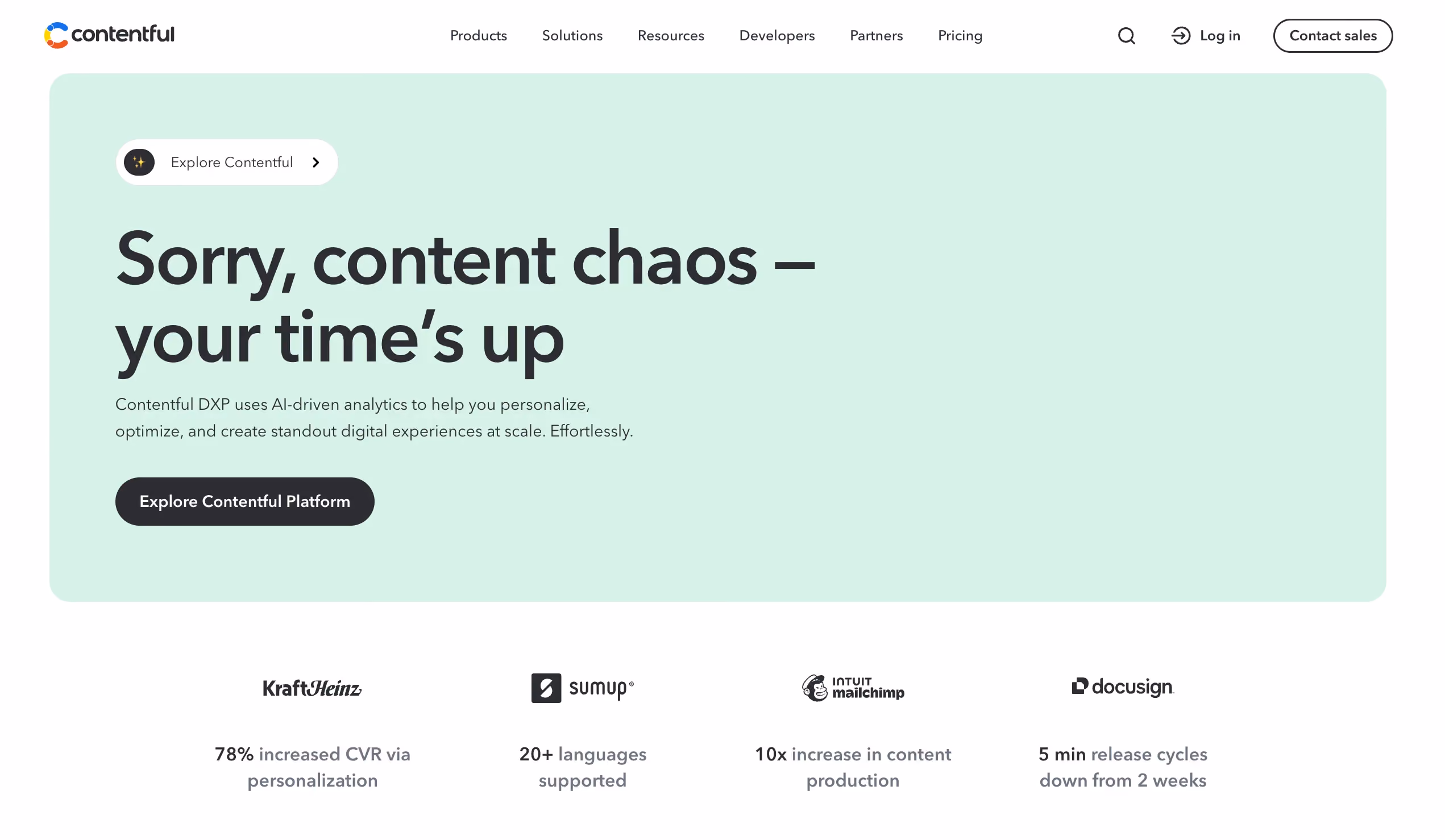 homepage of Contentful, a DXP