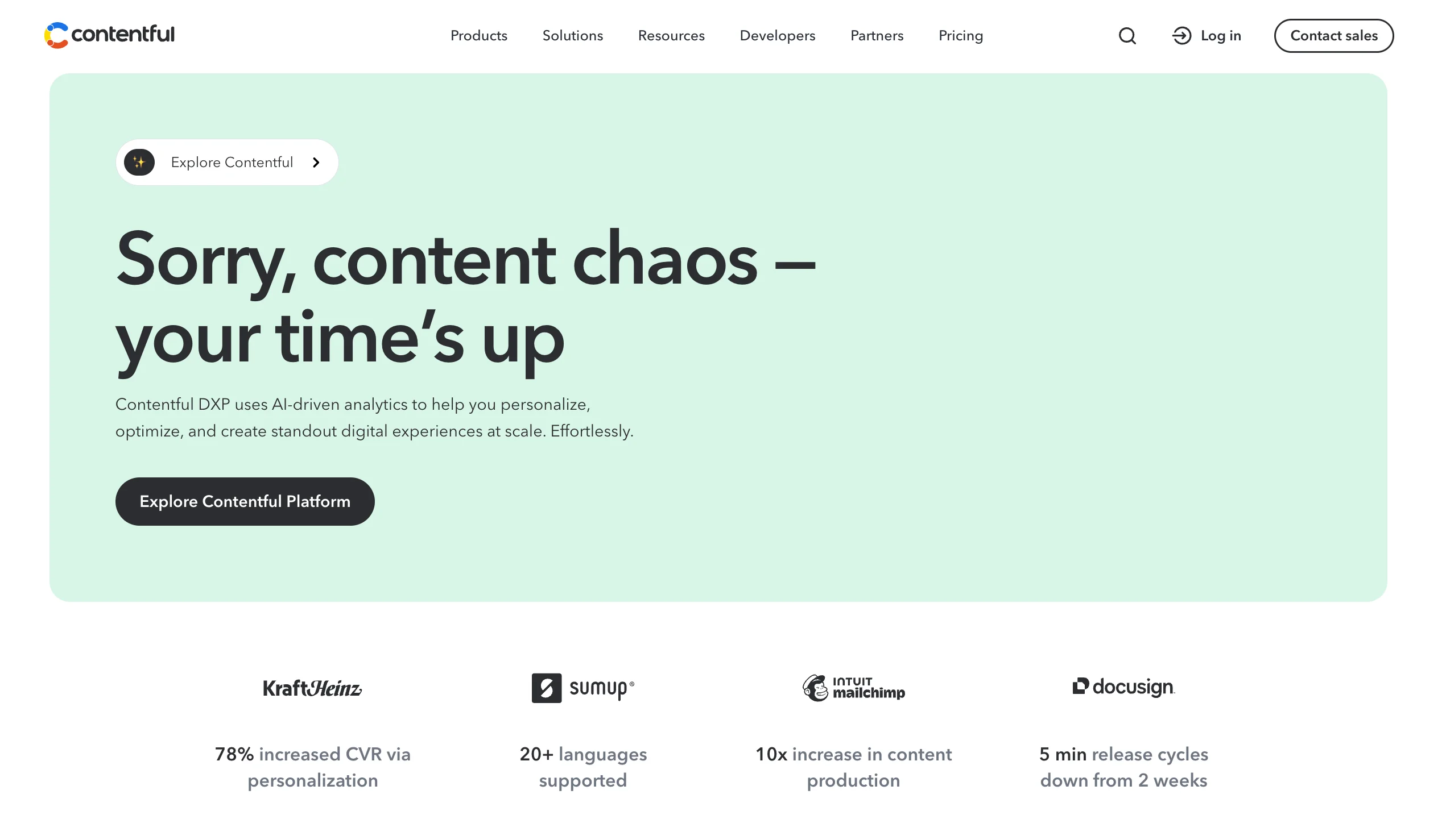 homepage of Contentful, a TYPO3 alternative