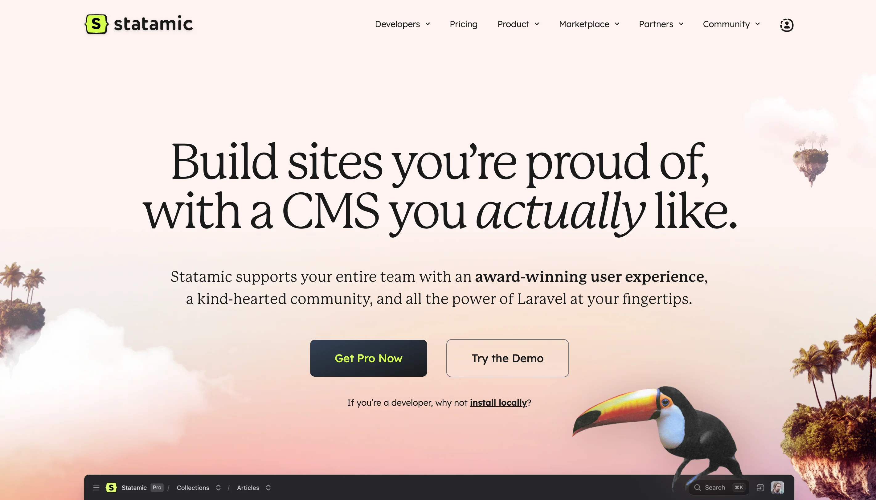 homepage of Statamic, a TYPO3 alternative