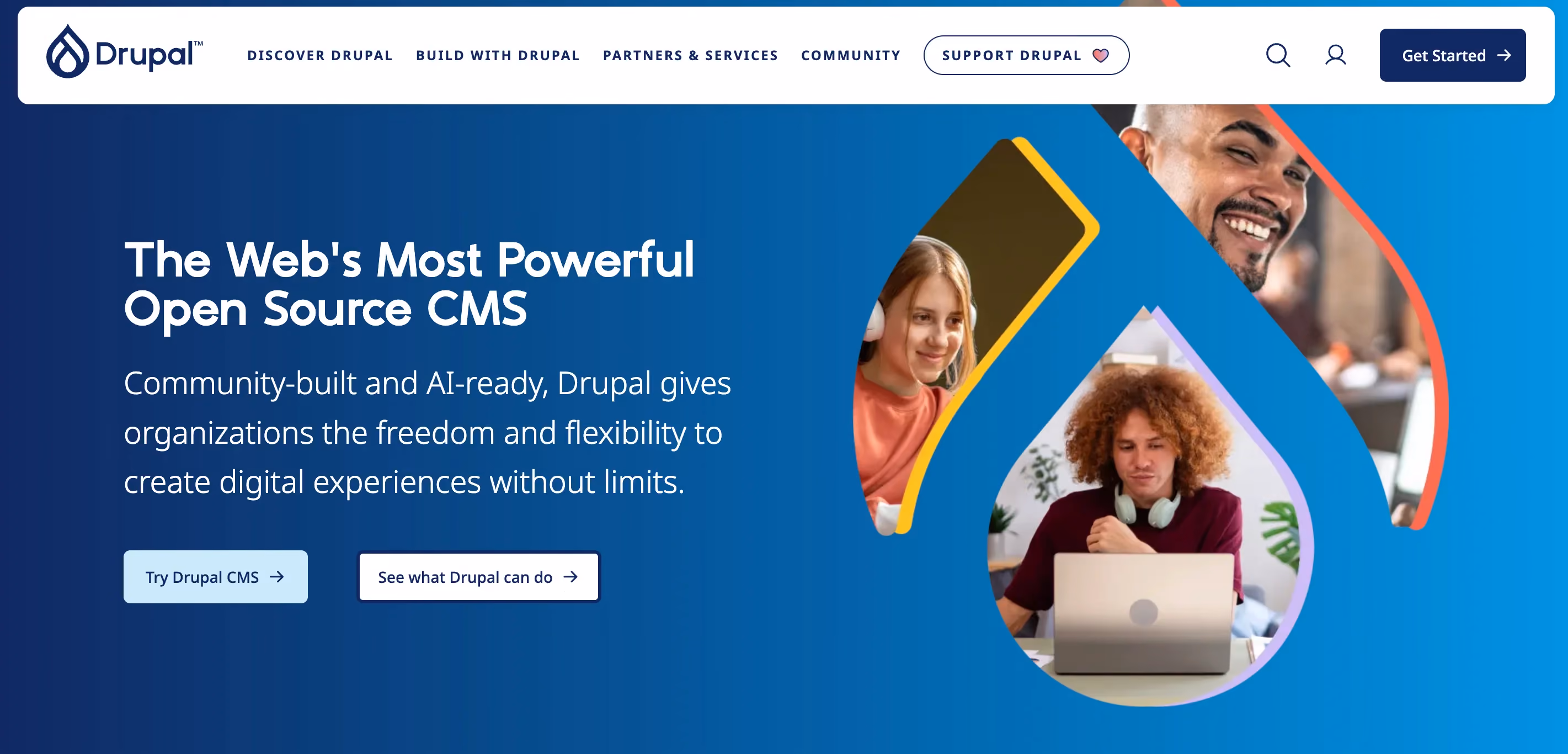 homepage of drupal, a TYPO3 alternative