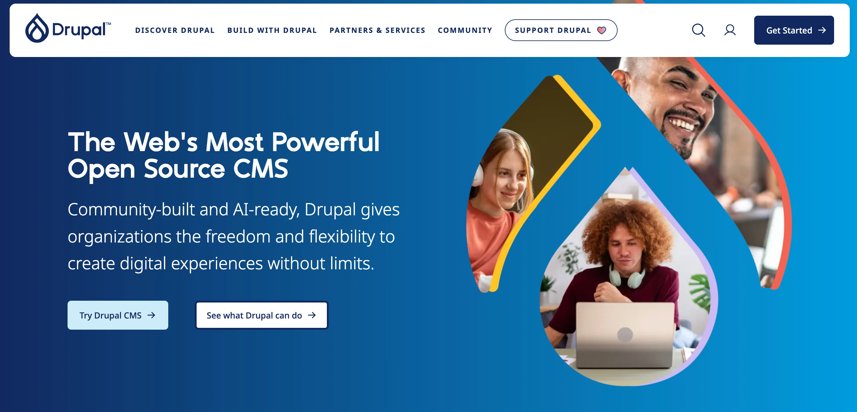 homepage of drupal, a TYPO3 alternative