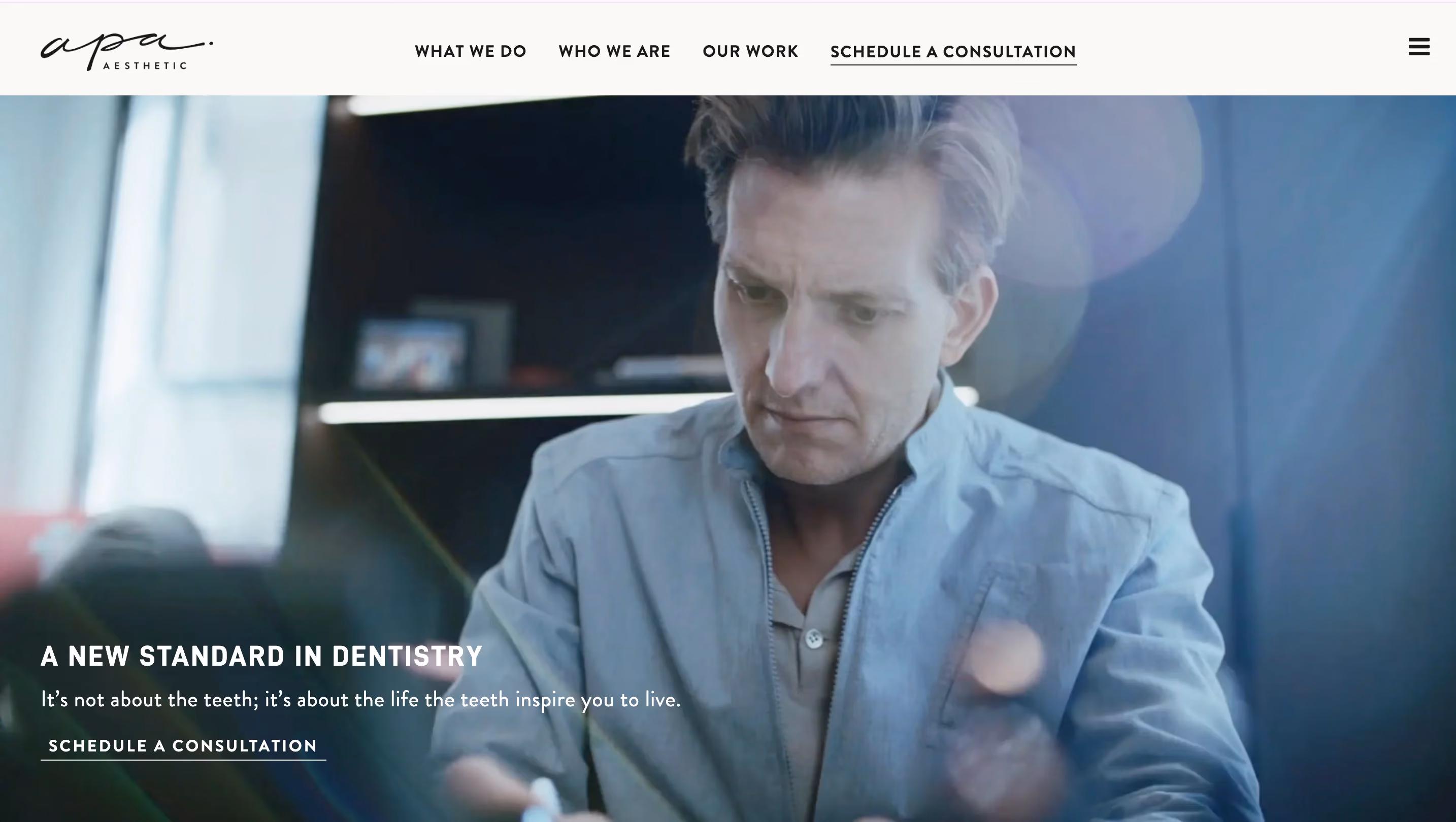 Apa Aesthetic homepage with cinematic full-screen video background, minimal navigation, and Schedule a Consultation CTA