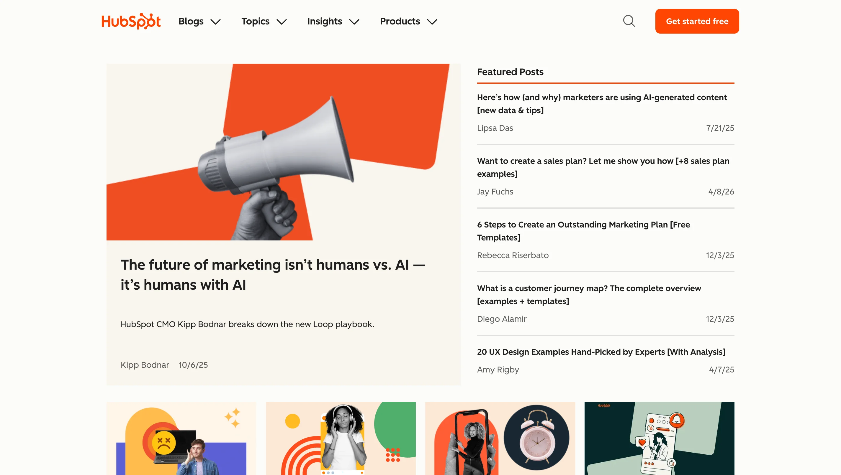 HubSpot blog homepage showing featured posts and educational content as a b2b inbound marketing example.