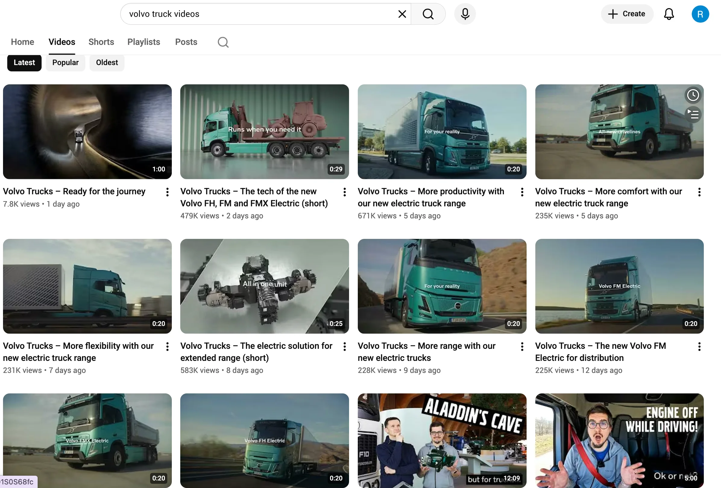 Volvo Trucks YouTube channel showing recent video content as a b2b inbound marketing example of creative storytelling.