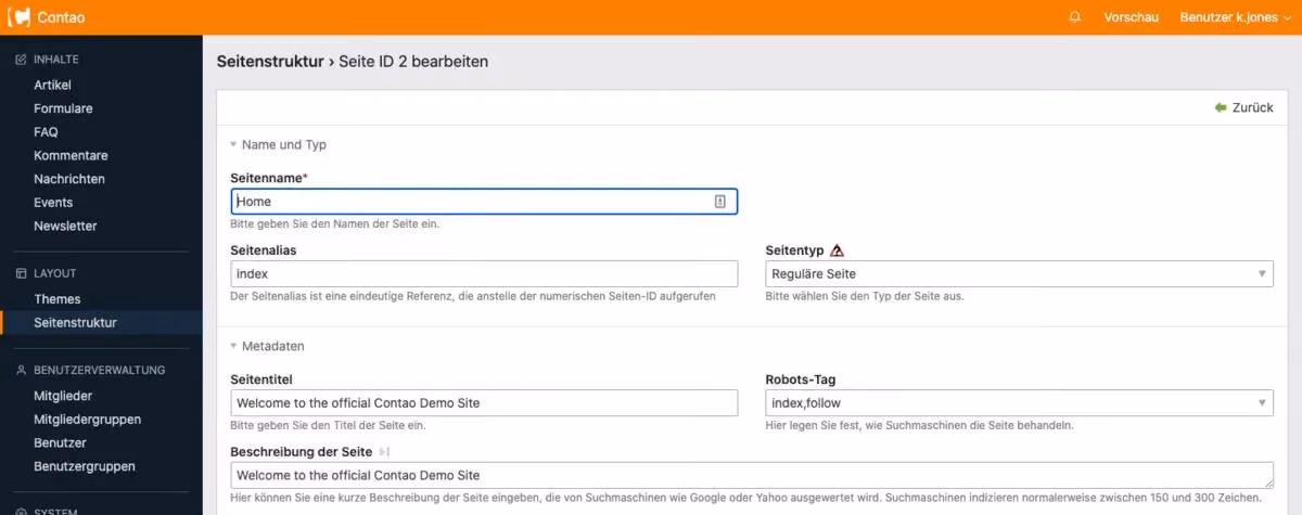 Contao Template Studio showing Twig HTML template files and code editor for customizing content element layouts, demonstrating Contao's developer-level design customization capabilities