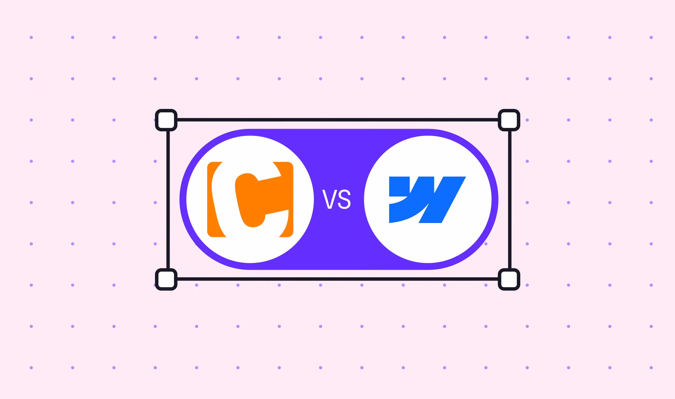 Contao vs Webflow comparison graphic showing the Contao orange C logo and Webflow blue W logo side by side on a purple background
