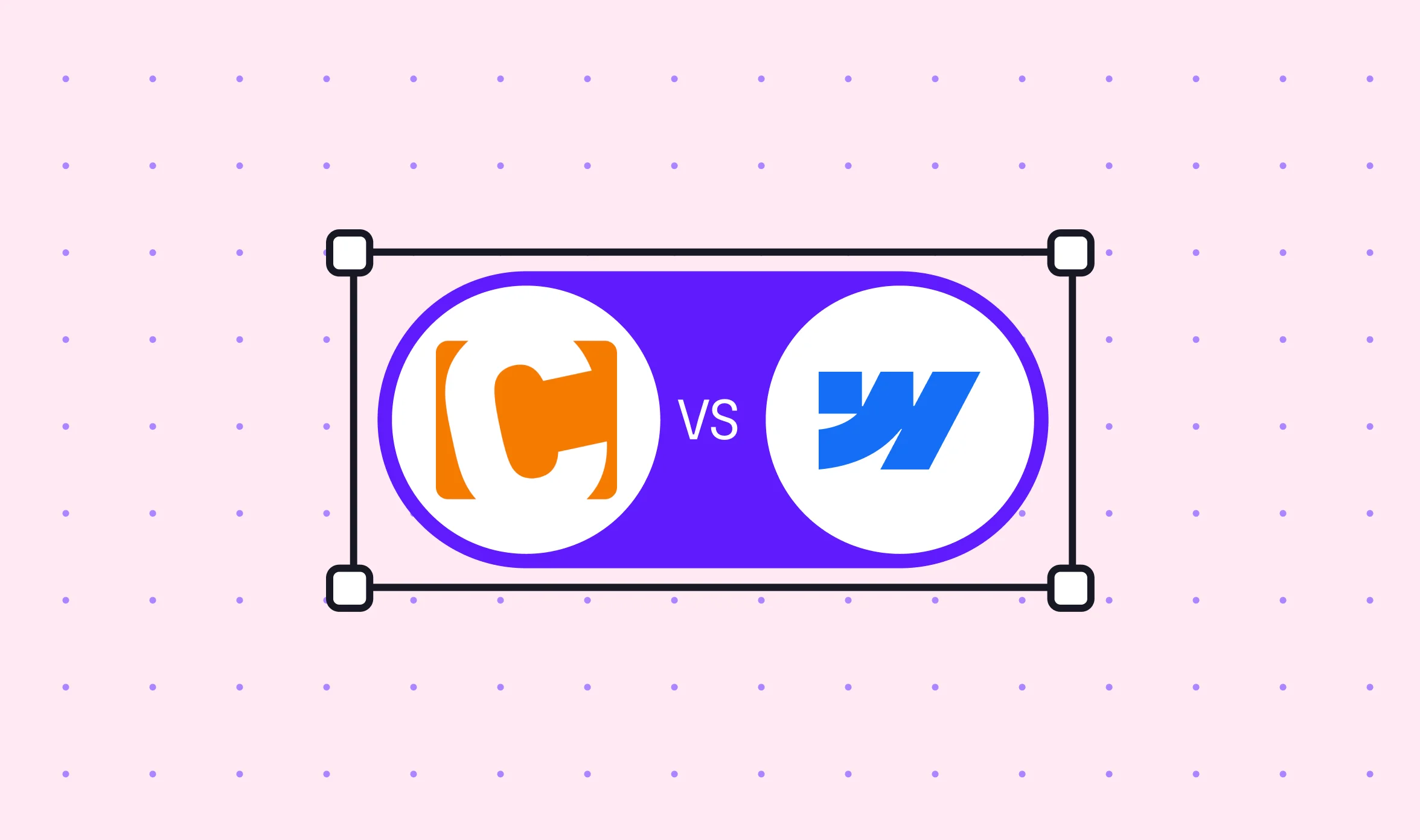 Contao vs Webflow comparison graphic showing the Contao orange C logo and Webflow blue W logo side by side on a purple background