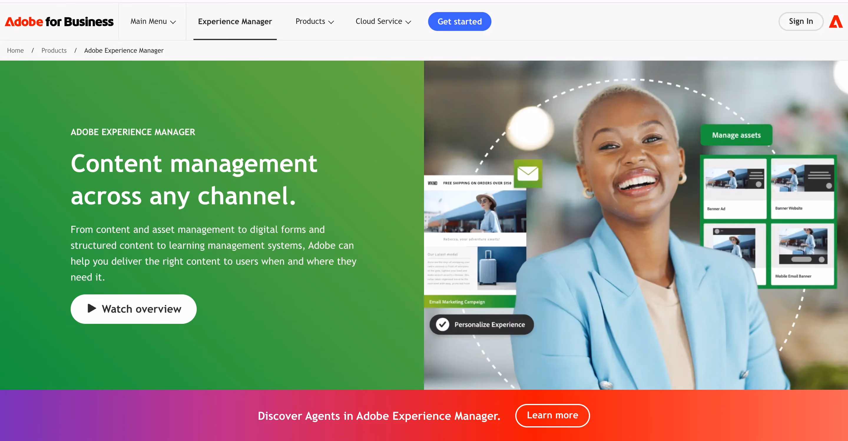 adobe experience manager home page of the website