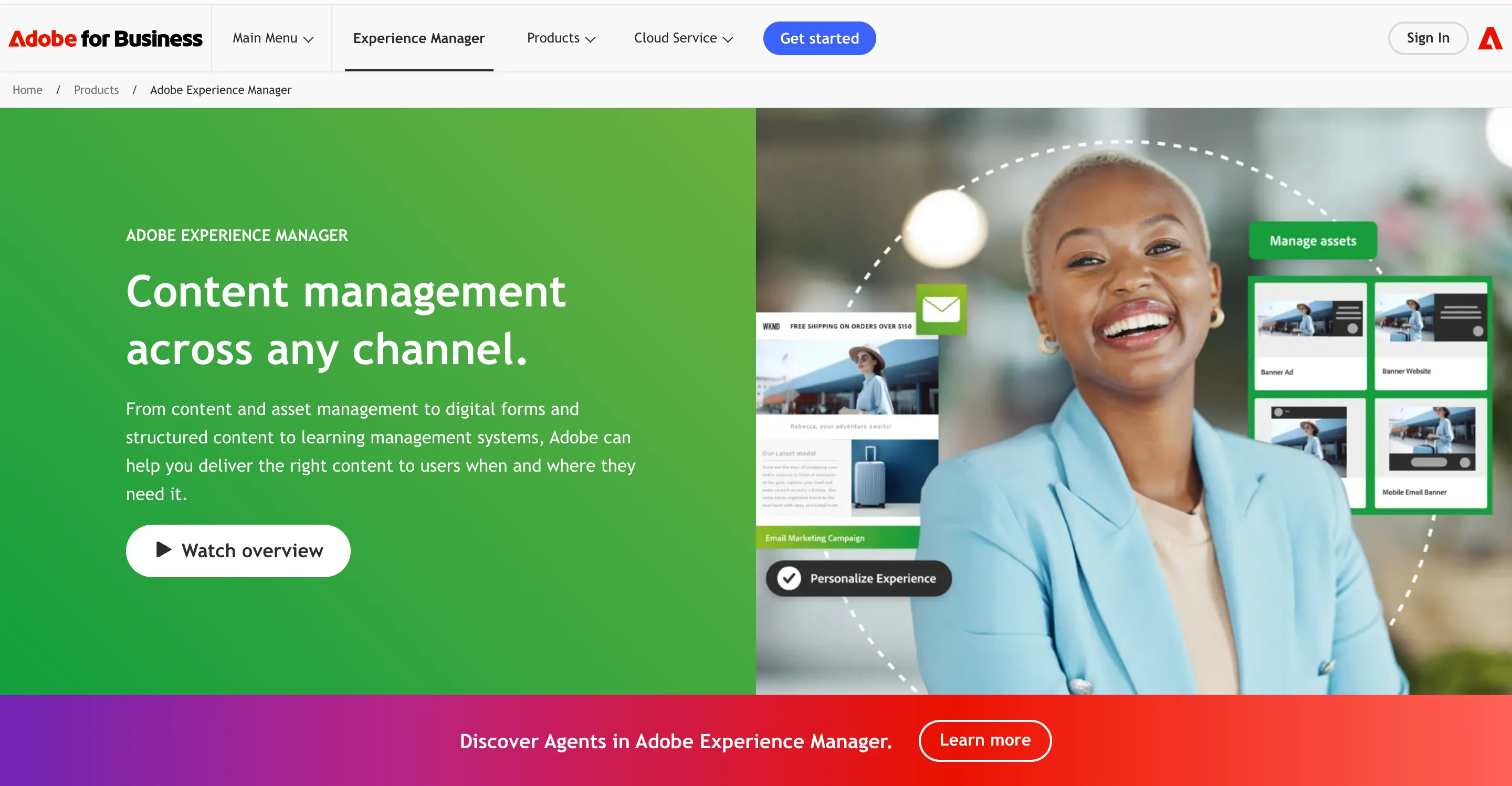 adobe experience manager home page of the website