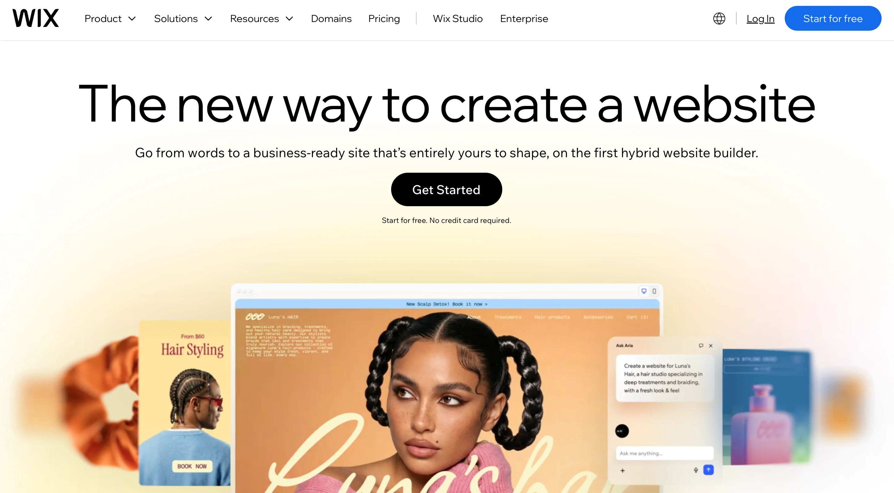 homepage of wix website showing a girl with two pigtails