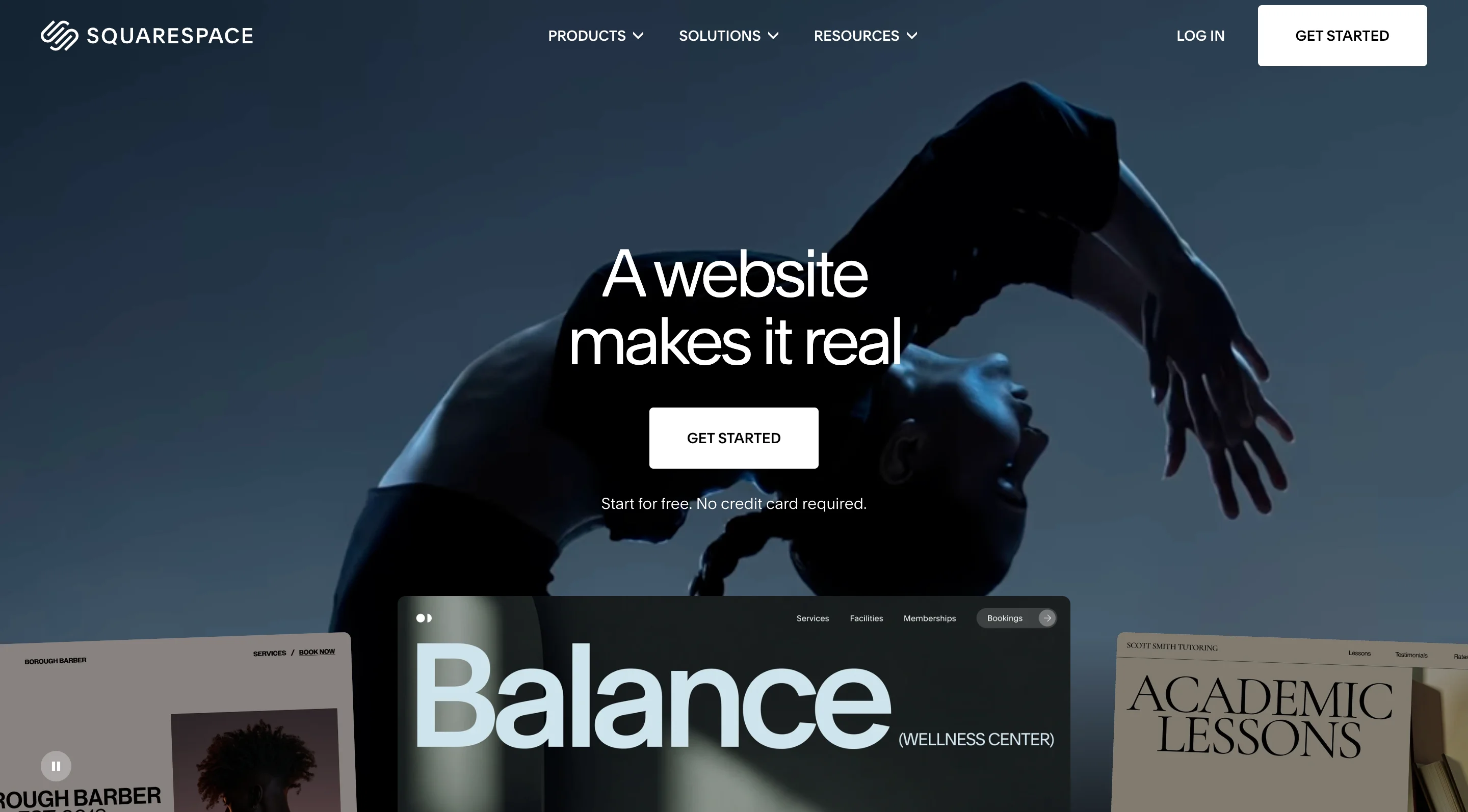 homepage of squarespace website
