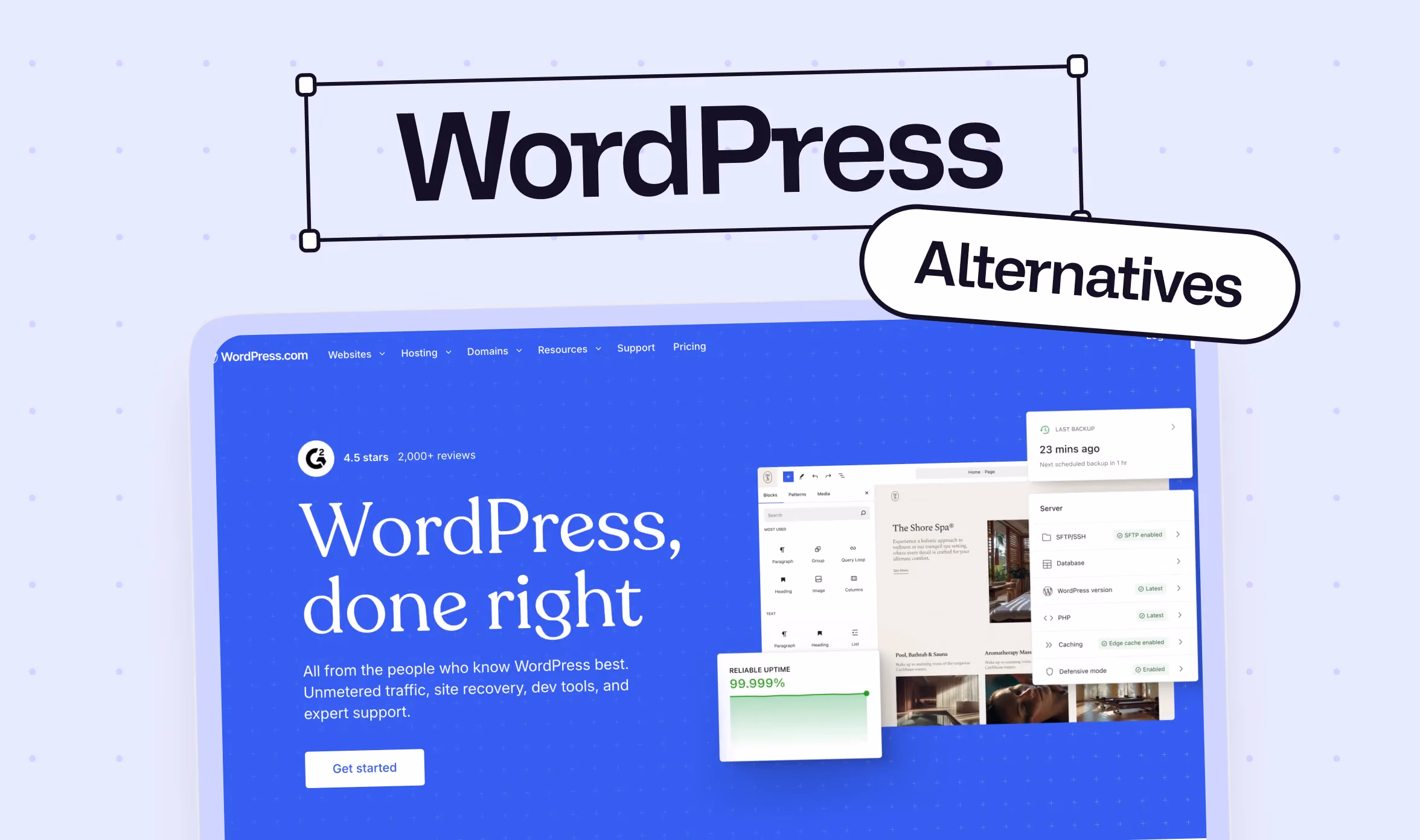 banner of wordpress alternatives blog with the image of wordpress homapage