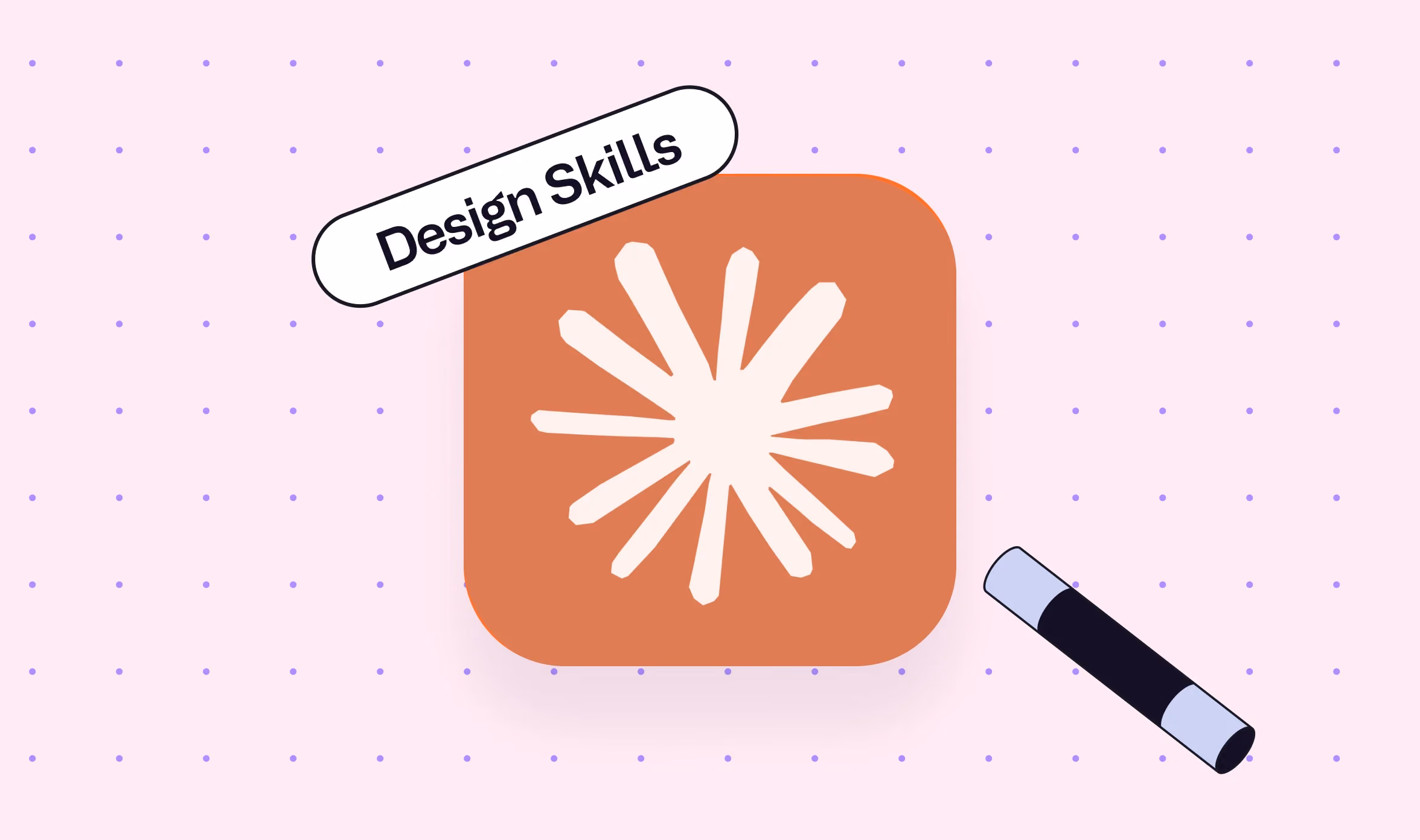 Banner of the blog: Claude design skills for designers; with logo of claude, a wand against a pink background