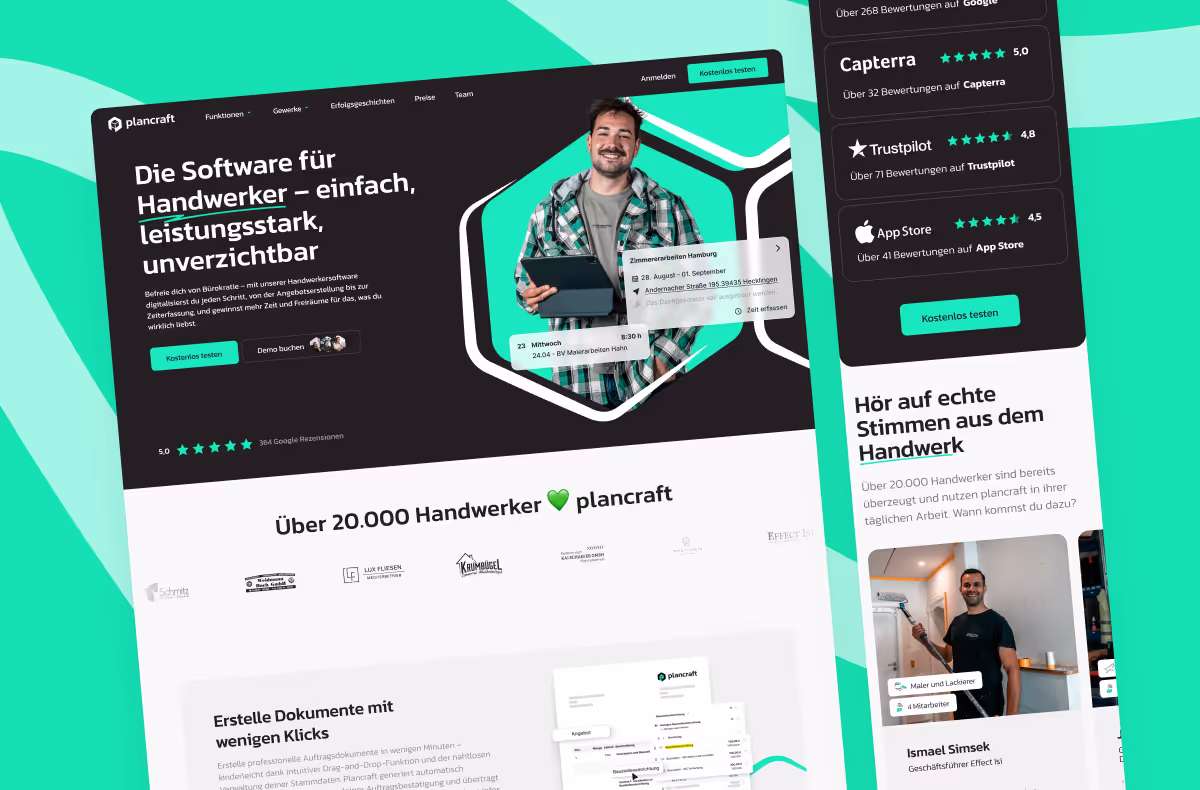Plancraft website redesign by magier showing the SaaS product landing page on desktop and mobile