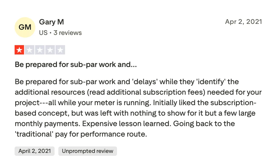 Quote by Gary on Designity's quality of work and delay
