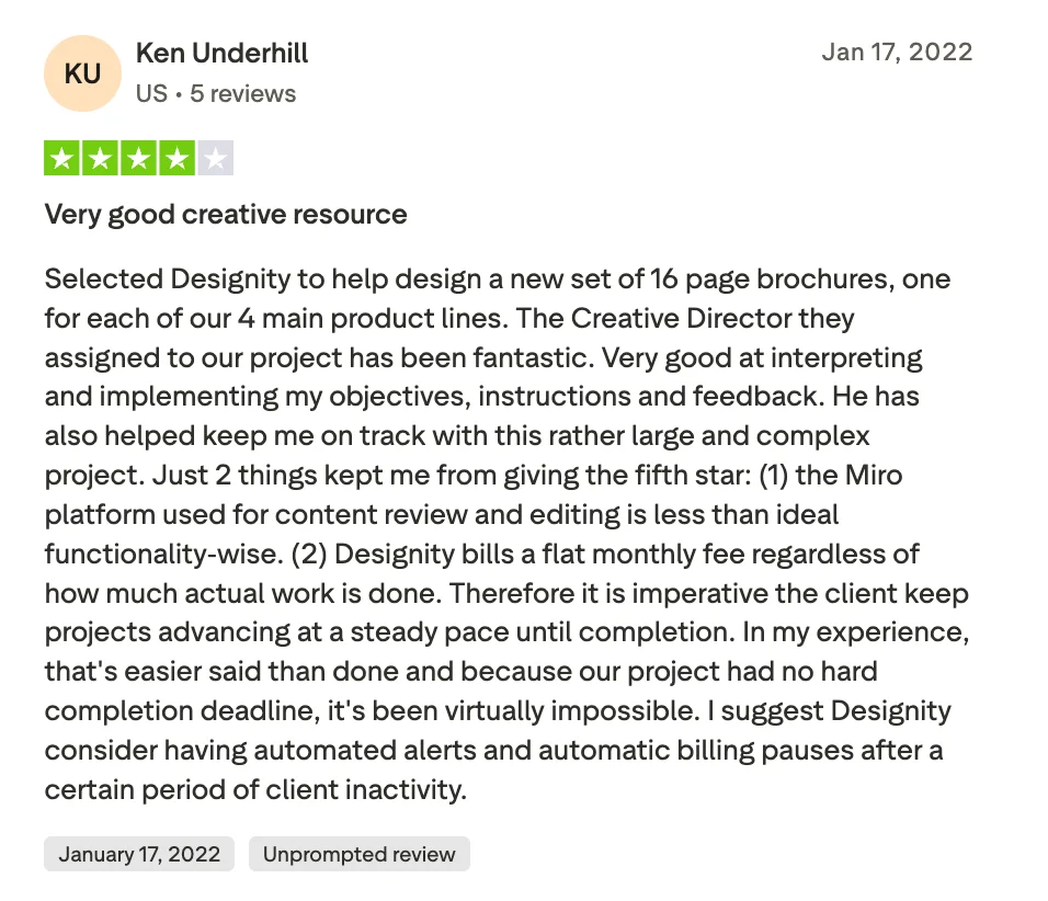 Quote by Ken on Designity's delivery