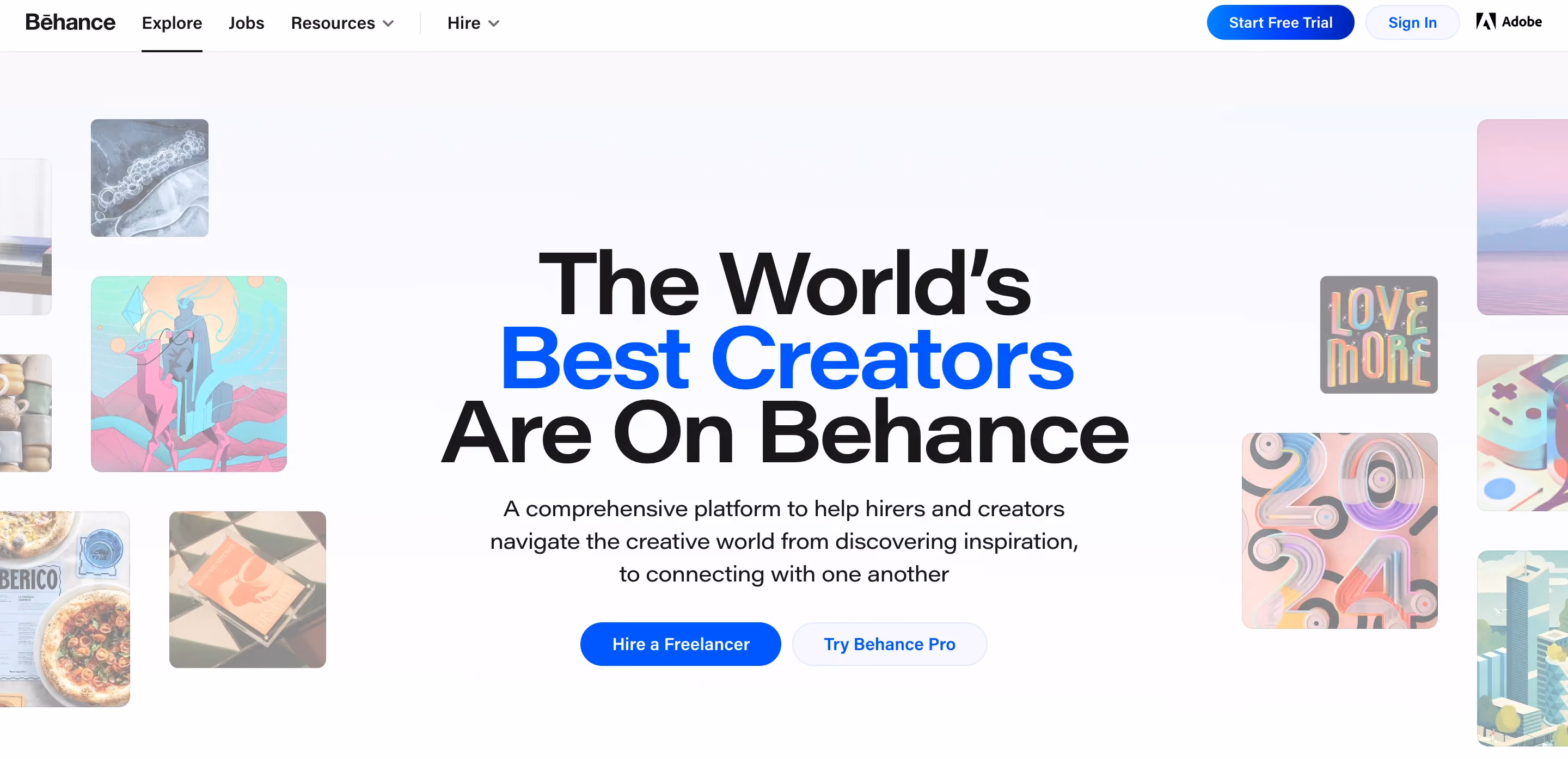 Behance homepage with the headline "The World's Best Creators Are On Behance"
