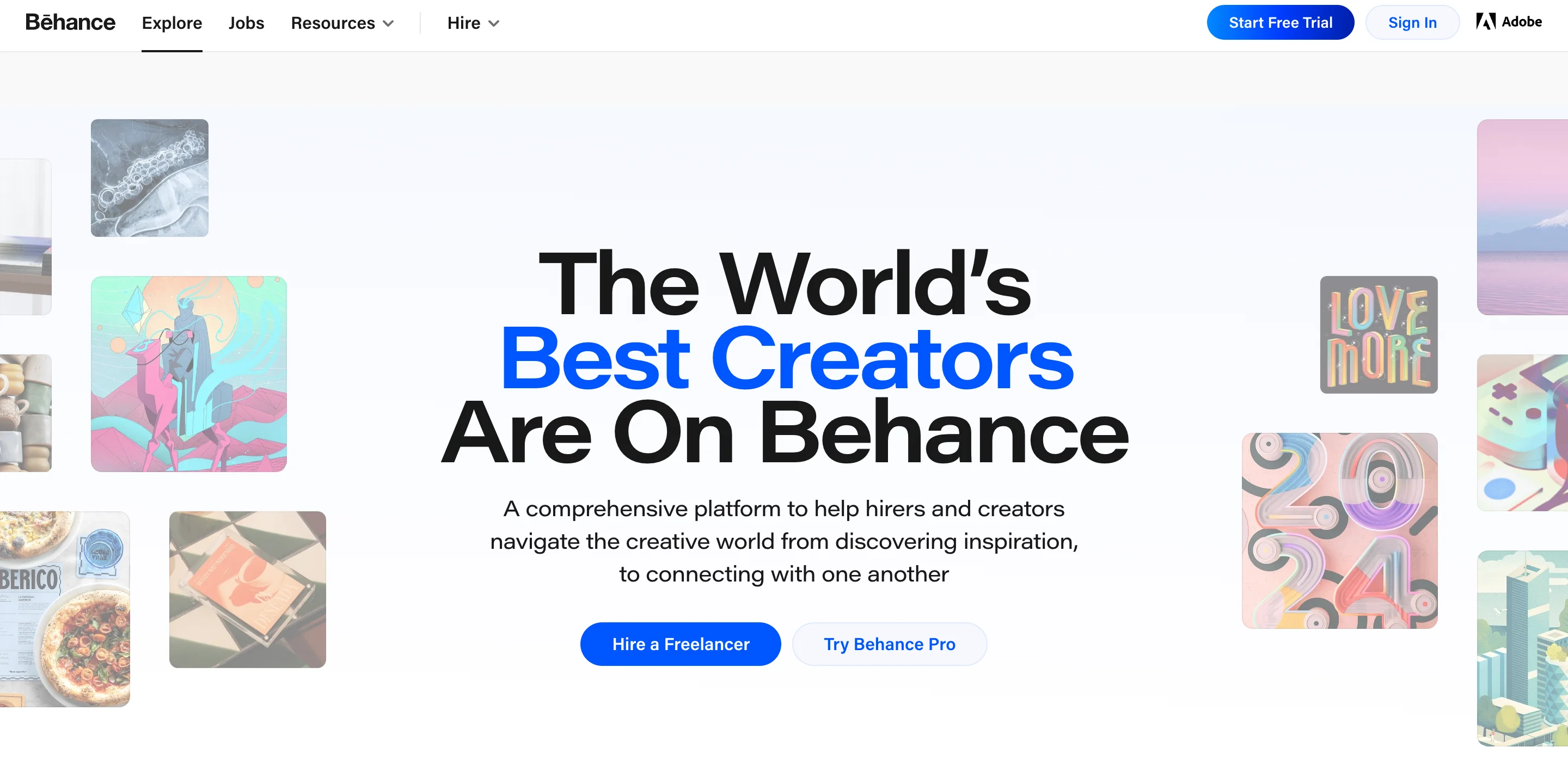 Behance homepage with the headline "The World's Best Creators Are On Behance"