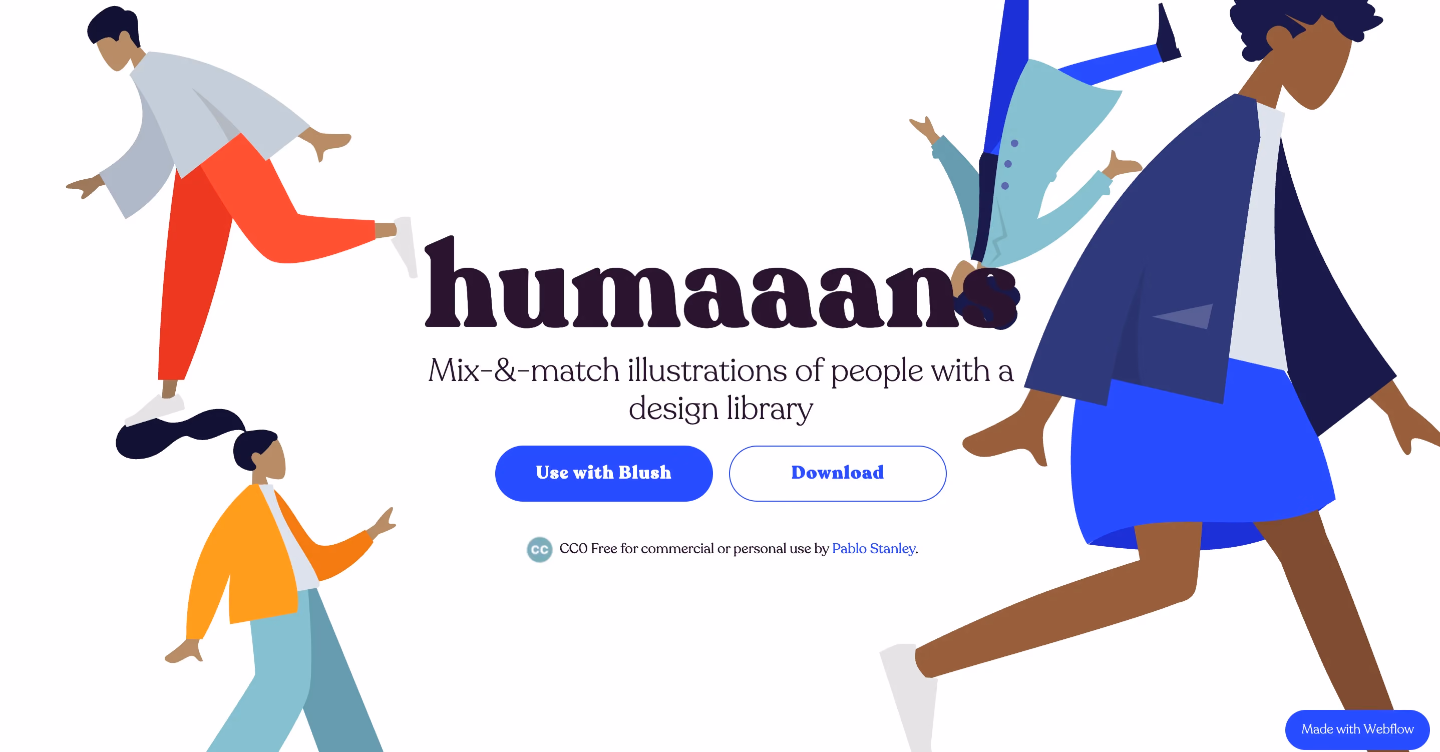 Humaaans homepage showing mix-and-match illustrated people with a "Download" button