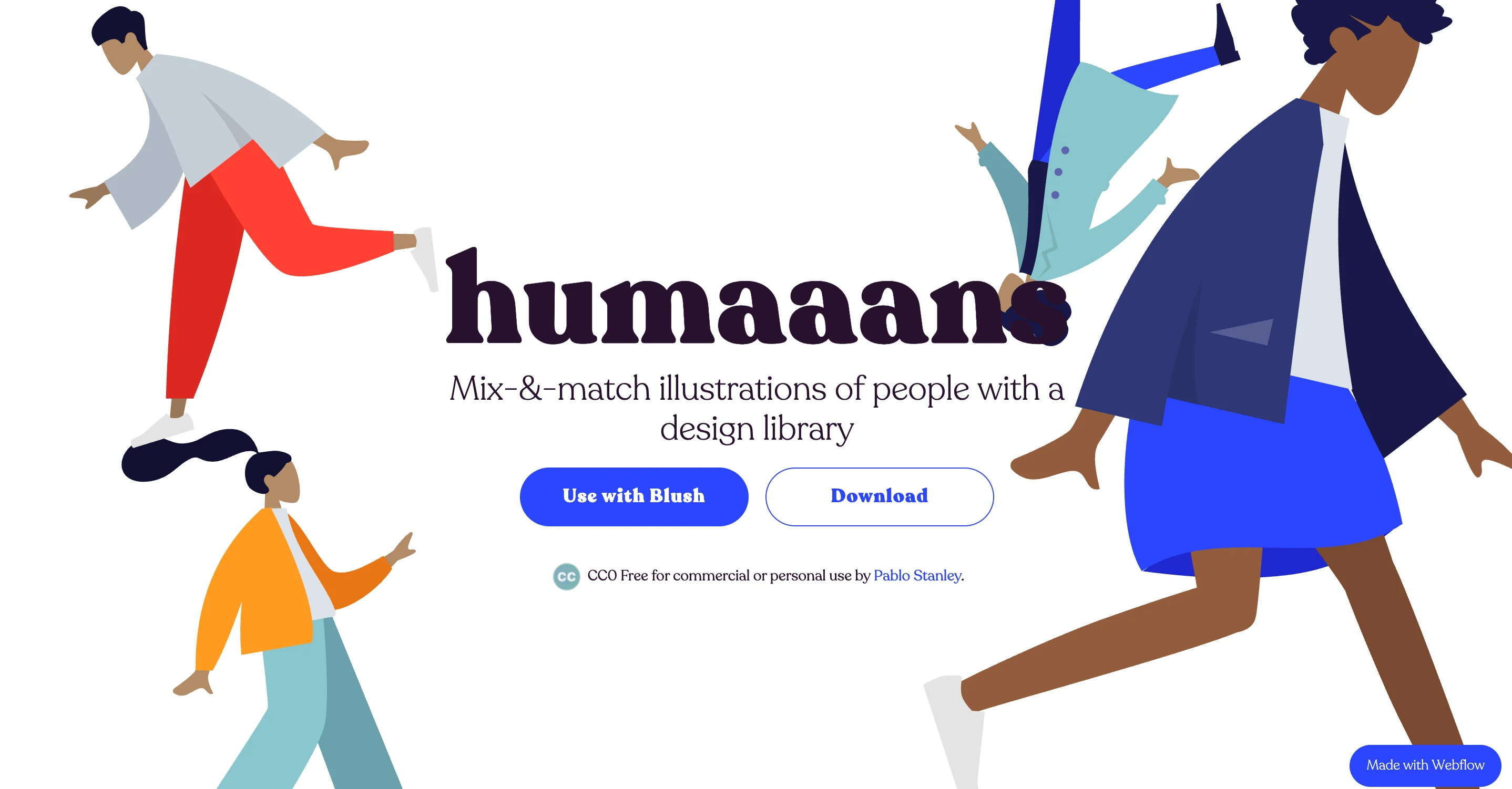 Humaaans homepage showing mix-and-match illustrated people with a "Download" button