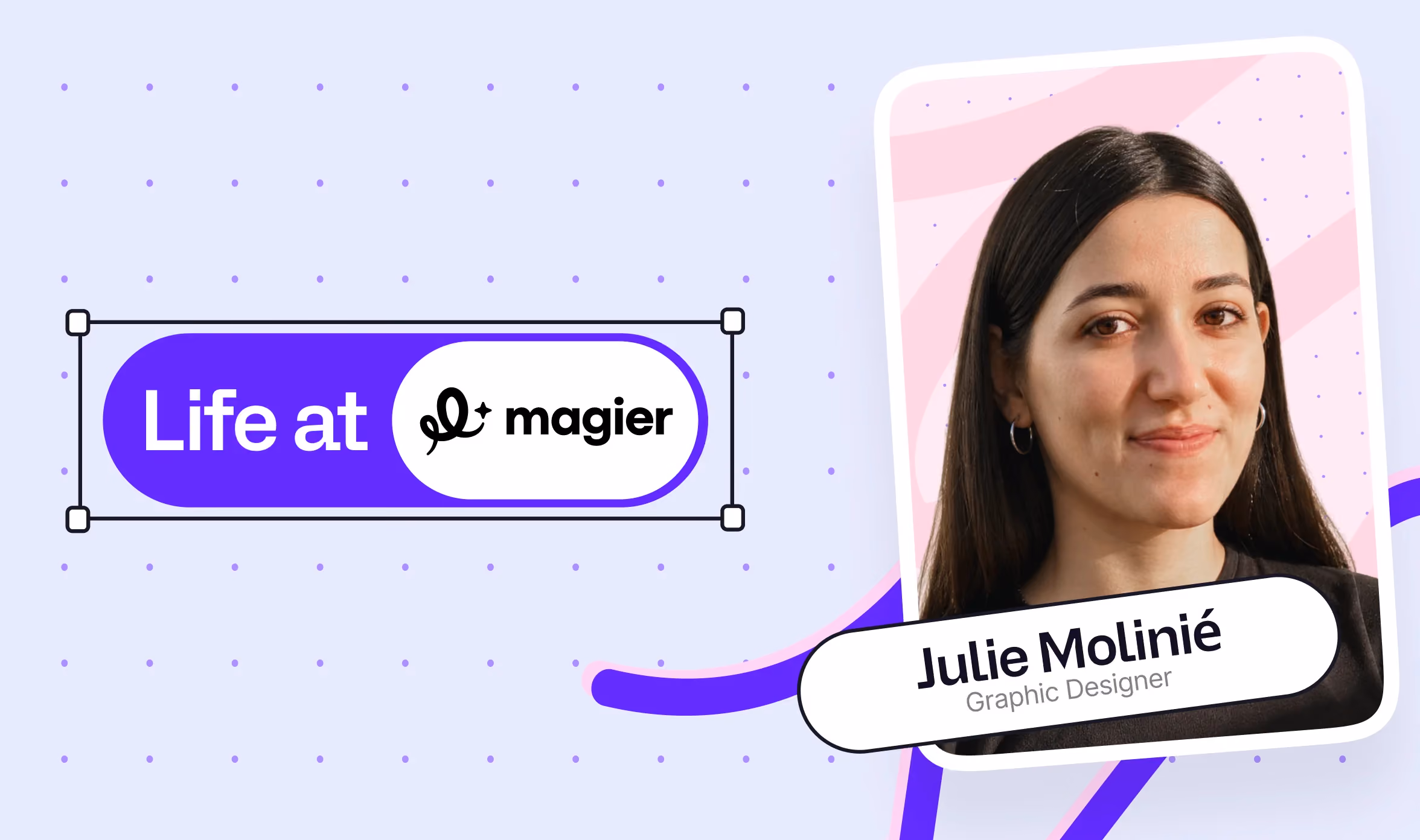 Life at magier ft. Julie's banner with purple background and her picture