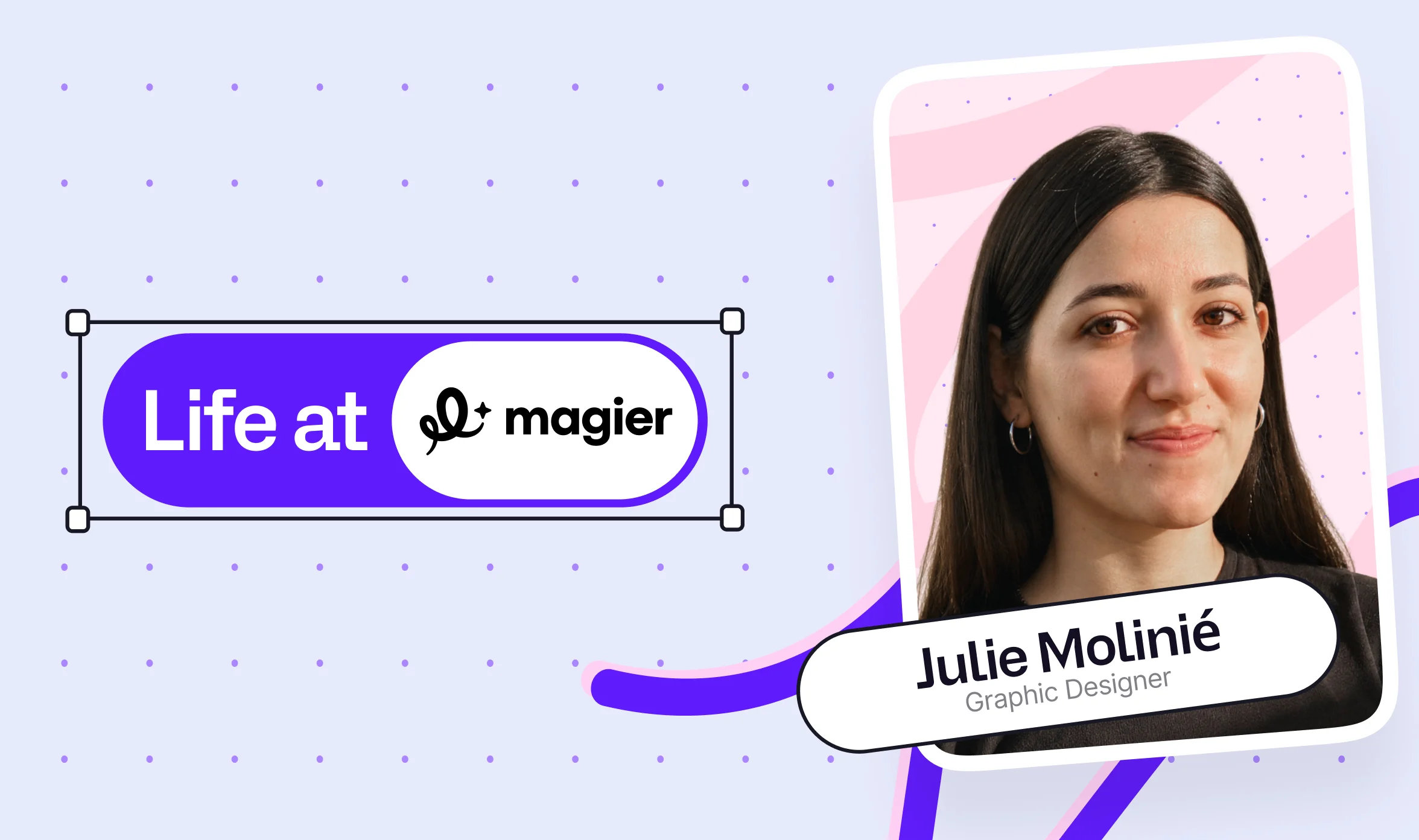 Life at magier ft. Julie's banner with purple background and her picture