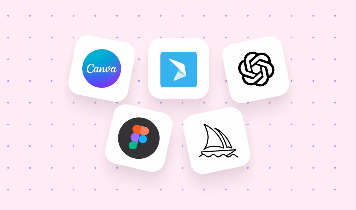 AI design tools for small businesses, including Postermywall, canva, midjourney, figma.