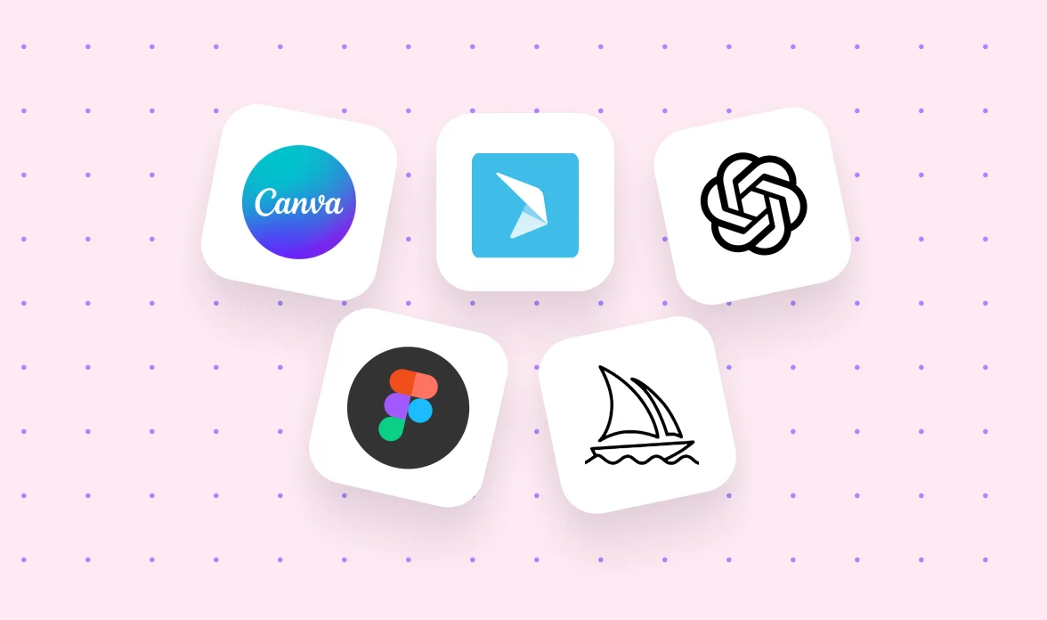 AI design tools for small businesses, including Postermywall, canva, midjourney, figma.