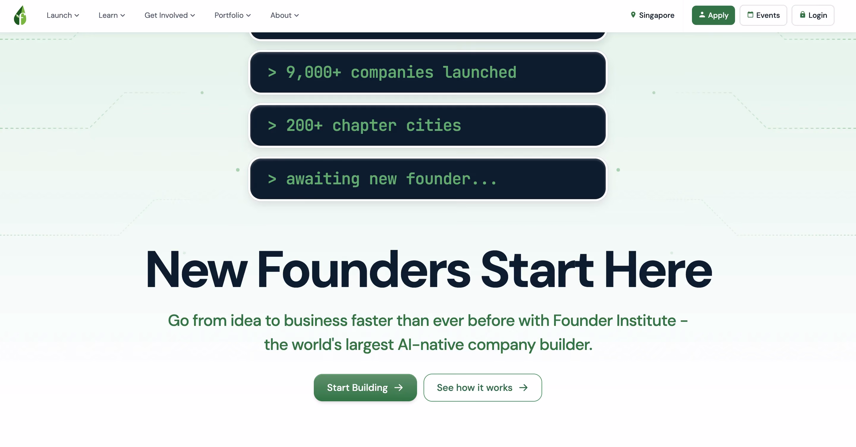 Founder Institute homepage, the pre-seed accelerator example in this startup accelerator vs incubator guide