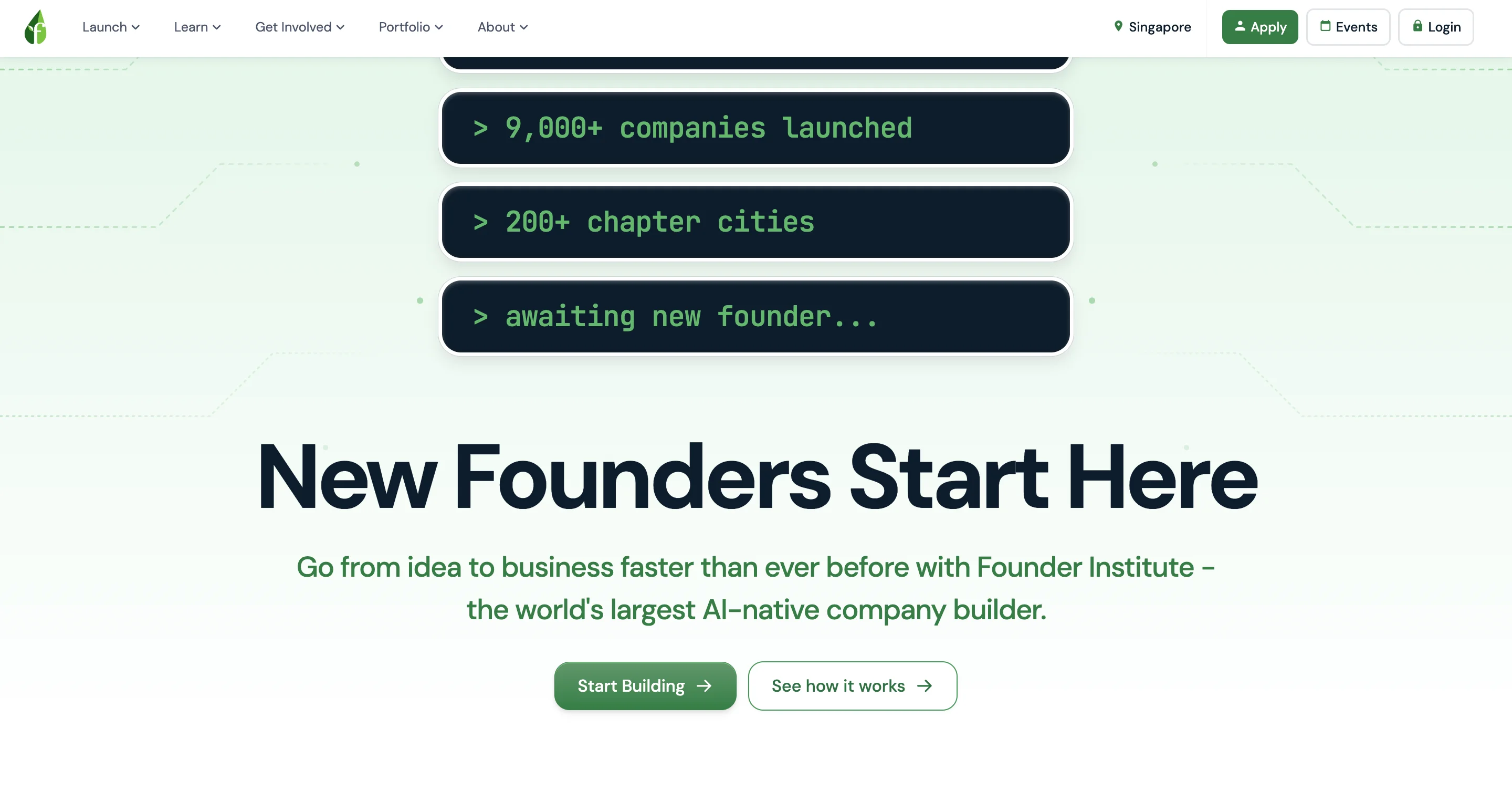 Founder Institute homepage, the pre-seed accelerator example in this startup accelerator vs incubator guide