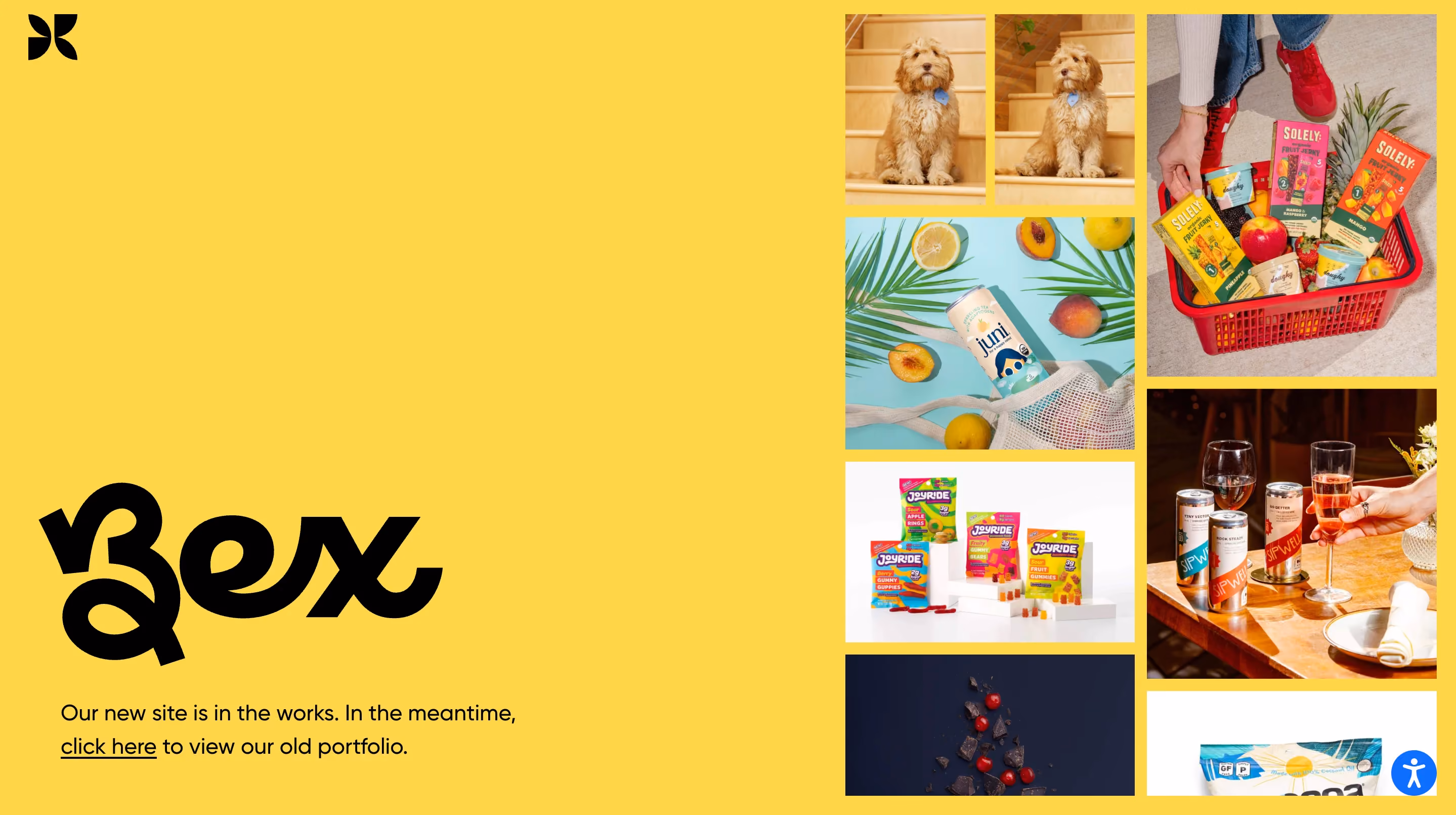 Bex Brands portfolio page showing packaging for Joyride, Solely, and Sipwell, a boutique print design agency specializing in FMCG packaging