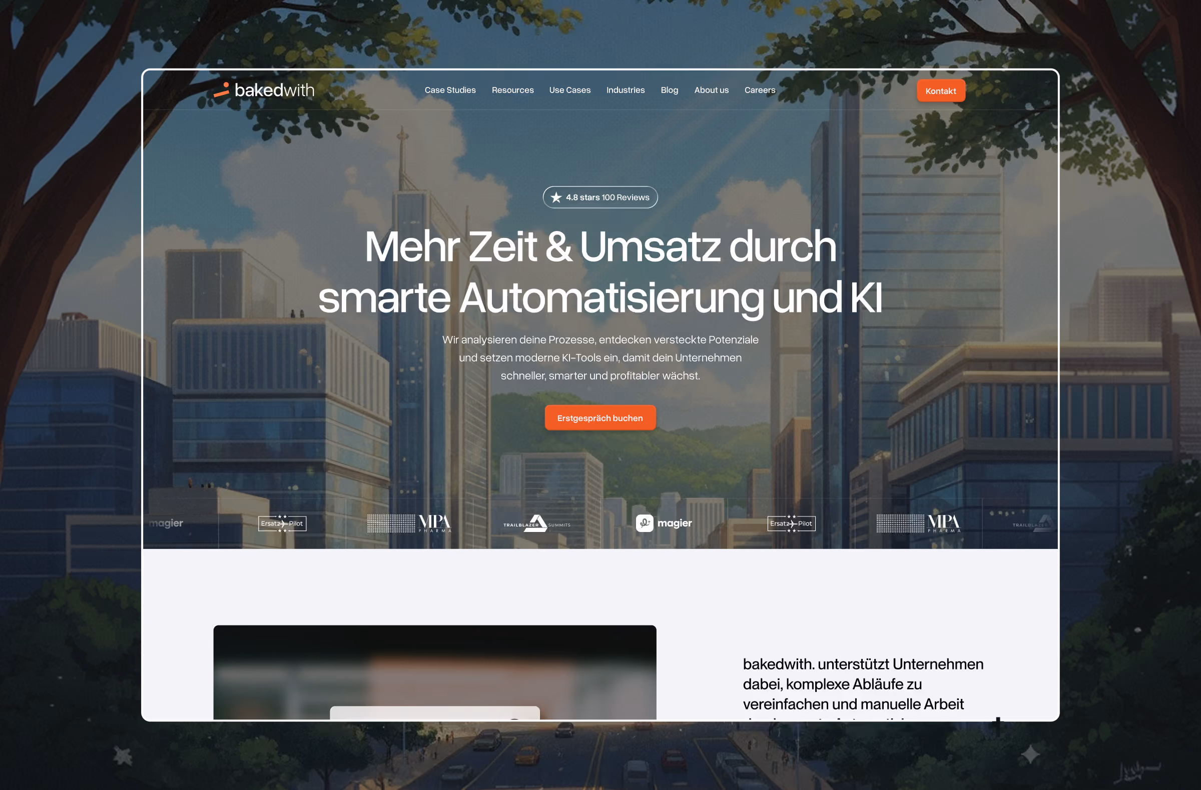 bakedwith brand identity and website design created by magier, showcasing the AI consulting firm's visual identity, logo, web design, and social media assets delivered in 2 months.